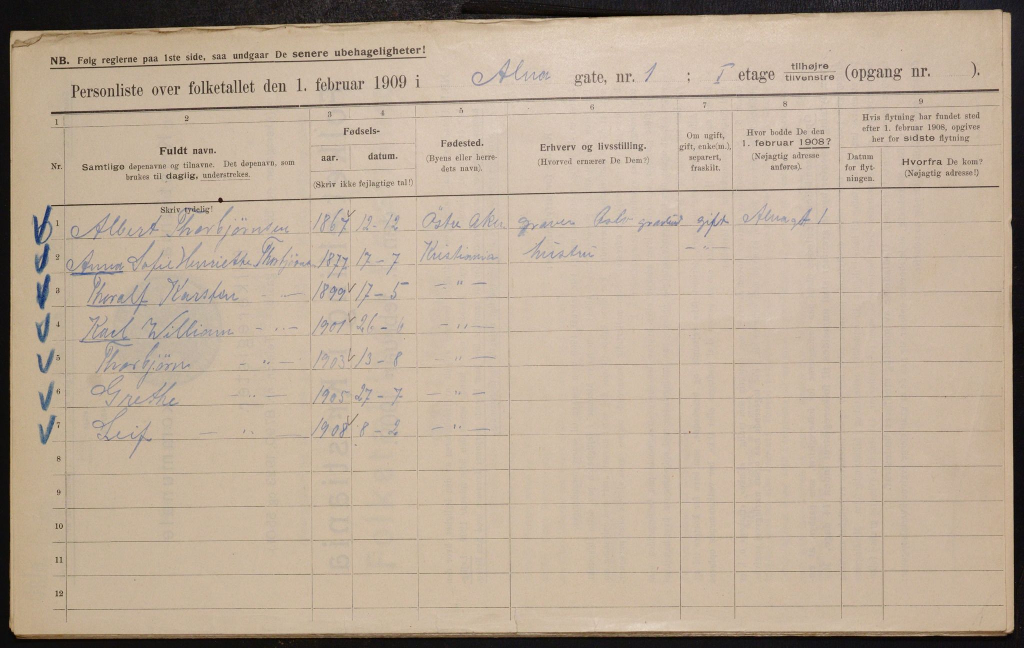 OBA, Municipal Census 1909 for Kristiania, 1909, p. 1159