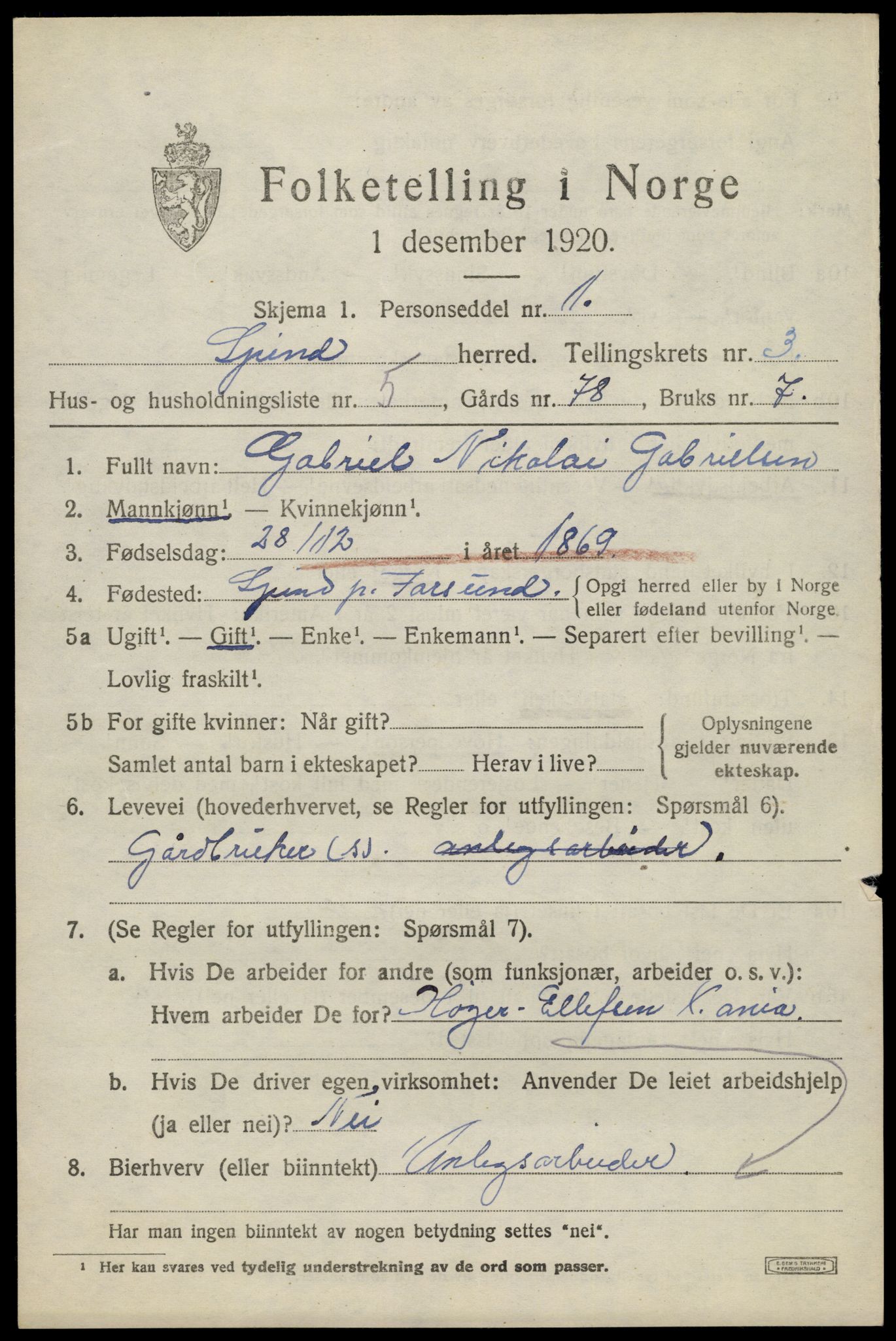 SAK, 1920 census for Spind, 1920, p. 1661