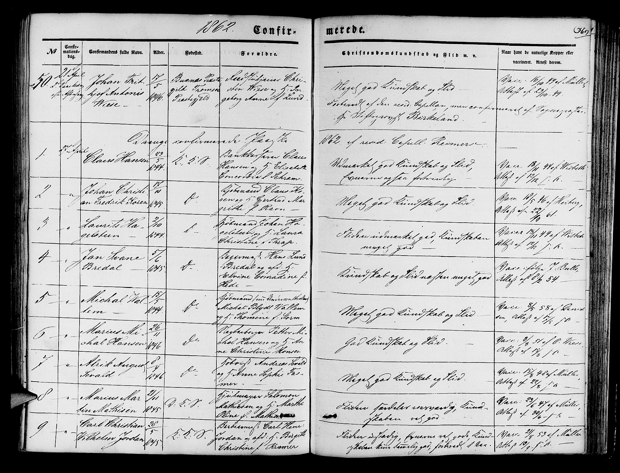 Korskirken sokneprestembete, SAB/A-76101/H/Hab: Parish register (copy) no. C 1, 1839-1868, p. 369