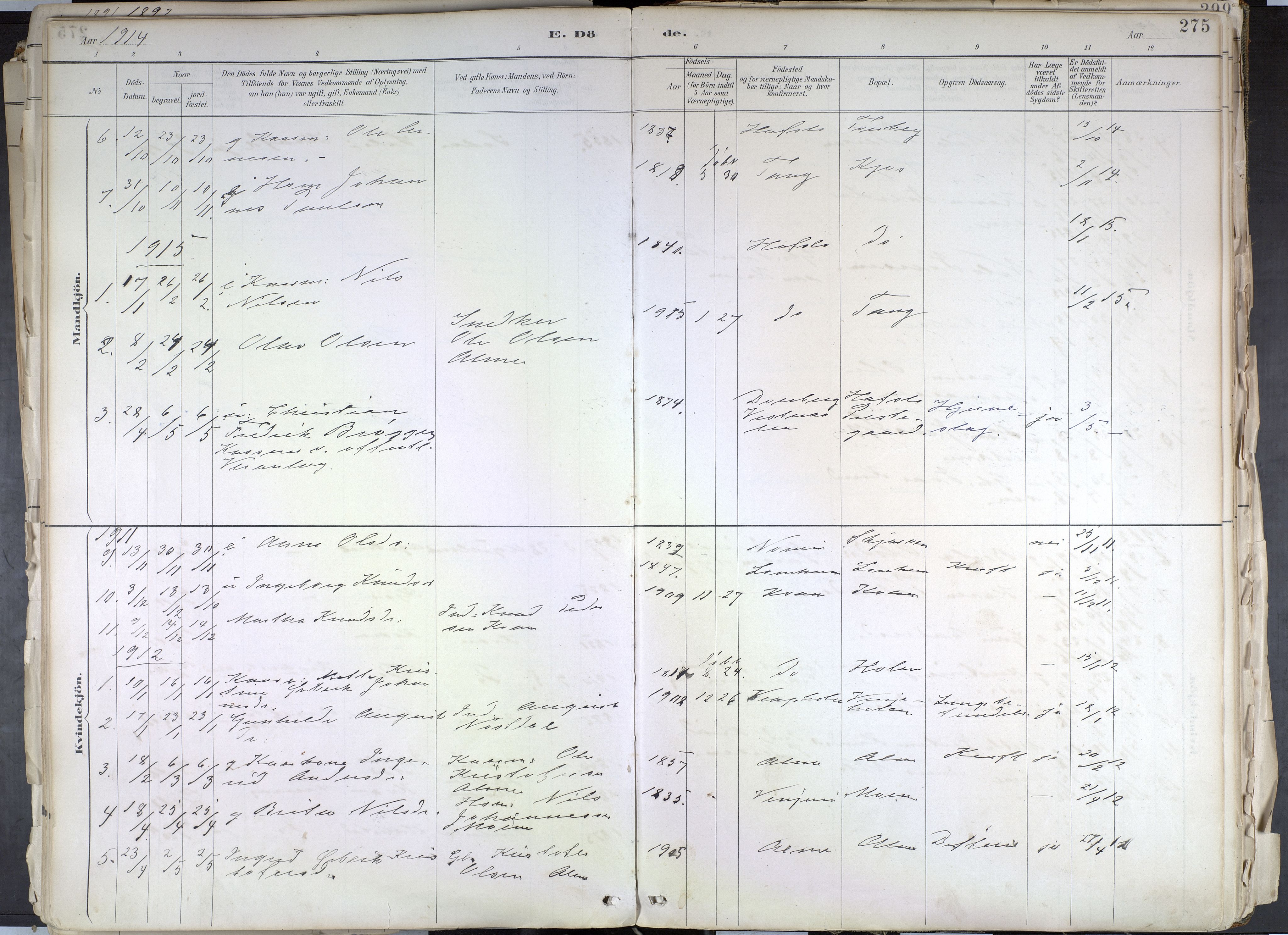 Hafslo sokneprestembete, SAB/A-80301/H/Haa/Haab/L0001: Parish register (official) no. B 1, 1886-1945, p. 275