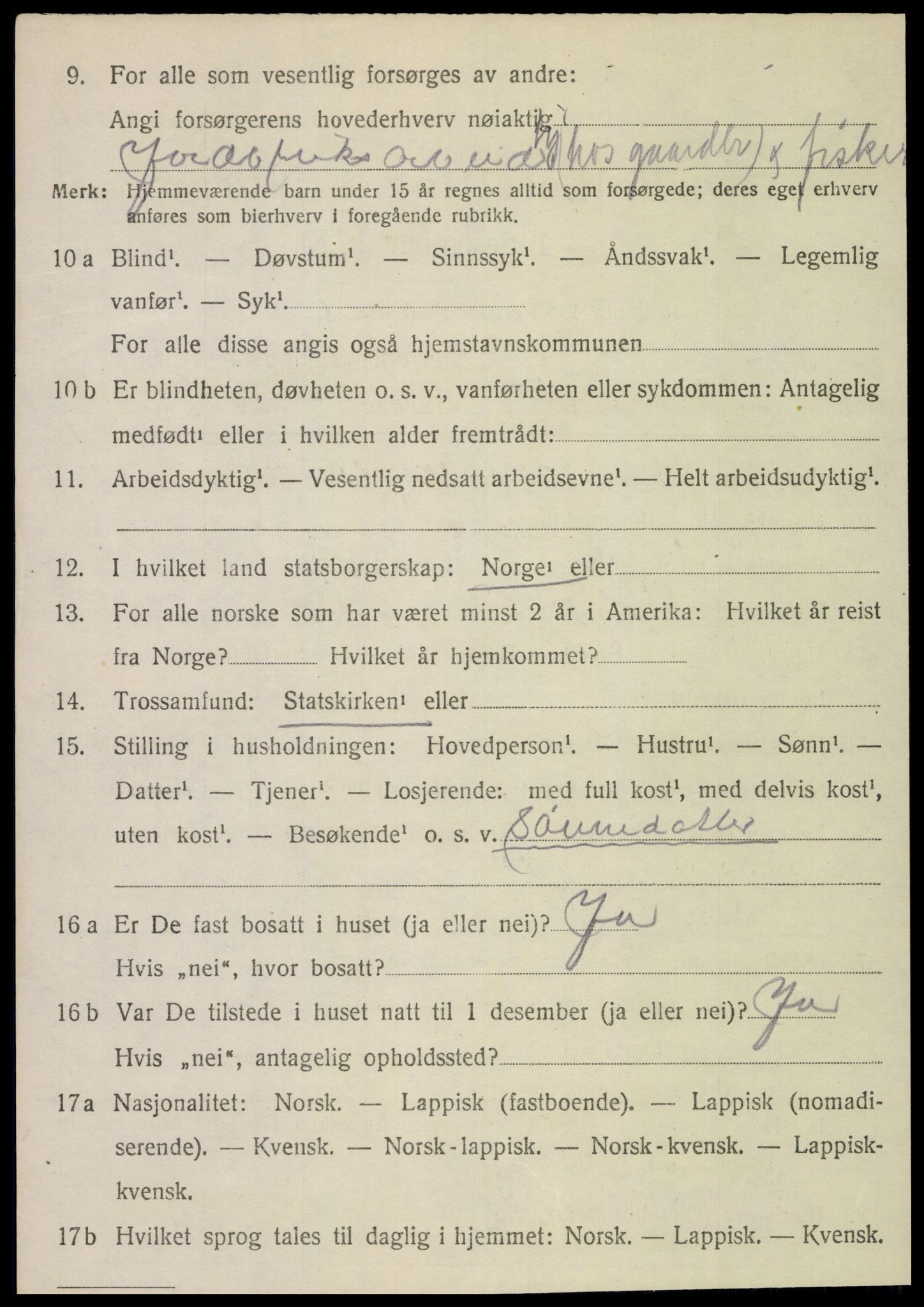 SAT, 1920 census for Fosnes, 1920, p. 1478