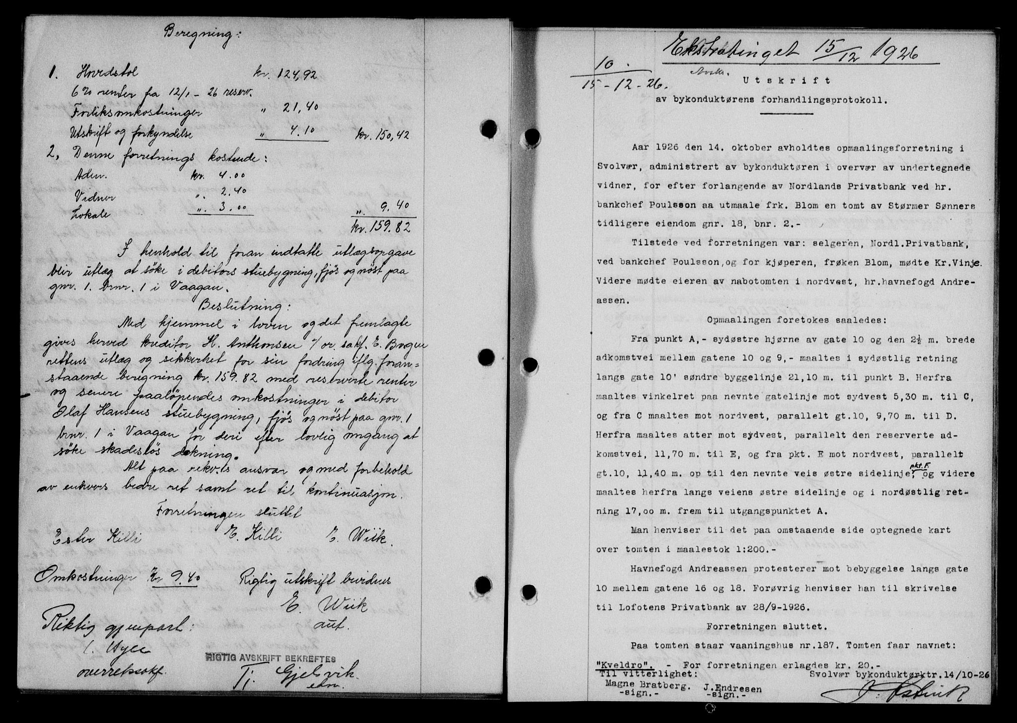 Lofoten sorenskriveri, SAT/A-0017/1/2/2C/L0014b: Mortgage book no. 14b, 1926-1926, Deed date: 15.12.1926