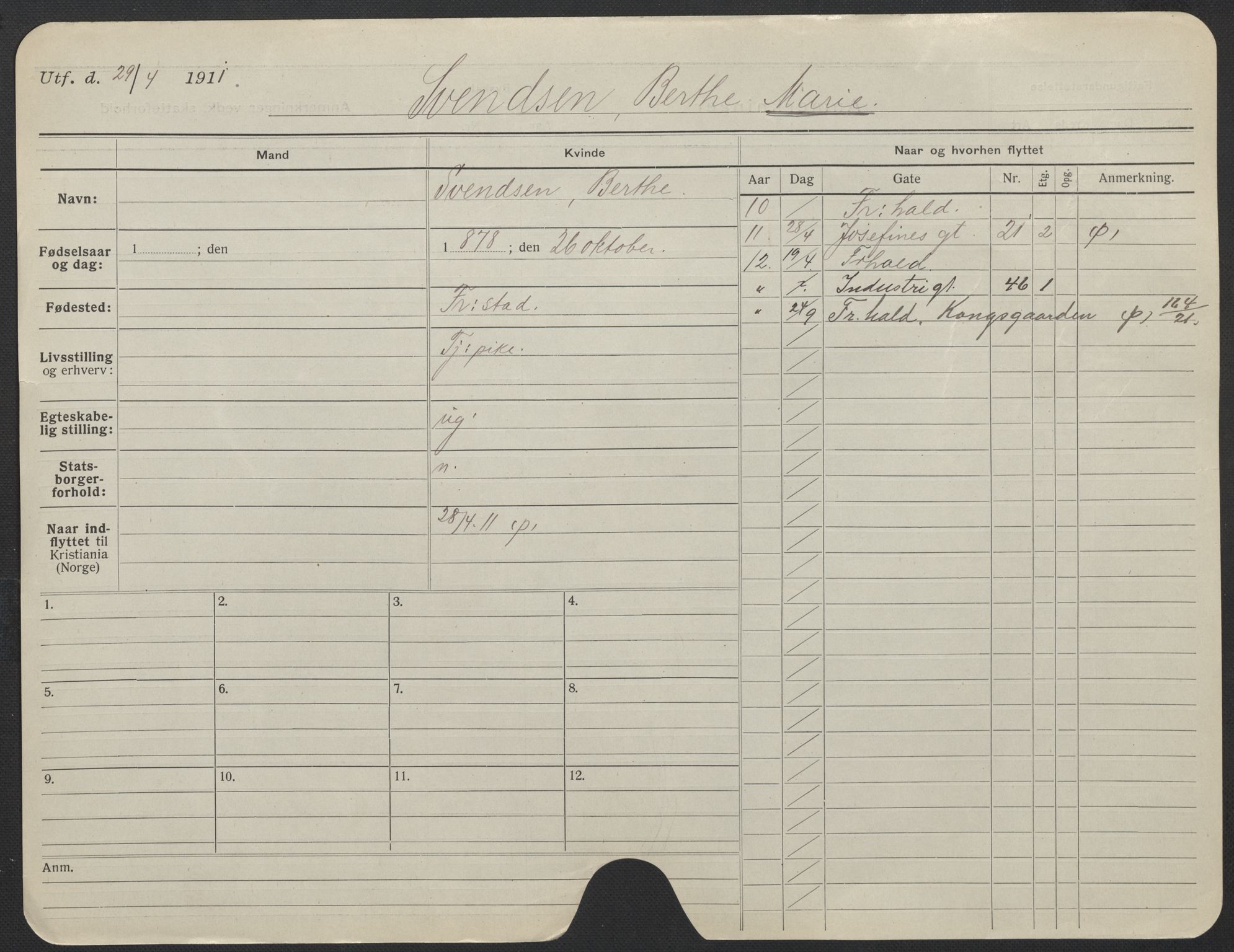 Oslo folkeregister, Registerkort, AV/SAO-A-11715/F/Fa/Fac/L0024: Kvinner, 1906-1914, p. 669a