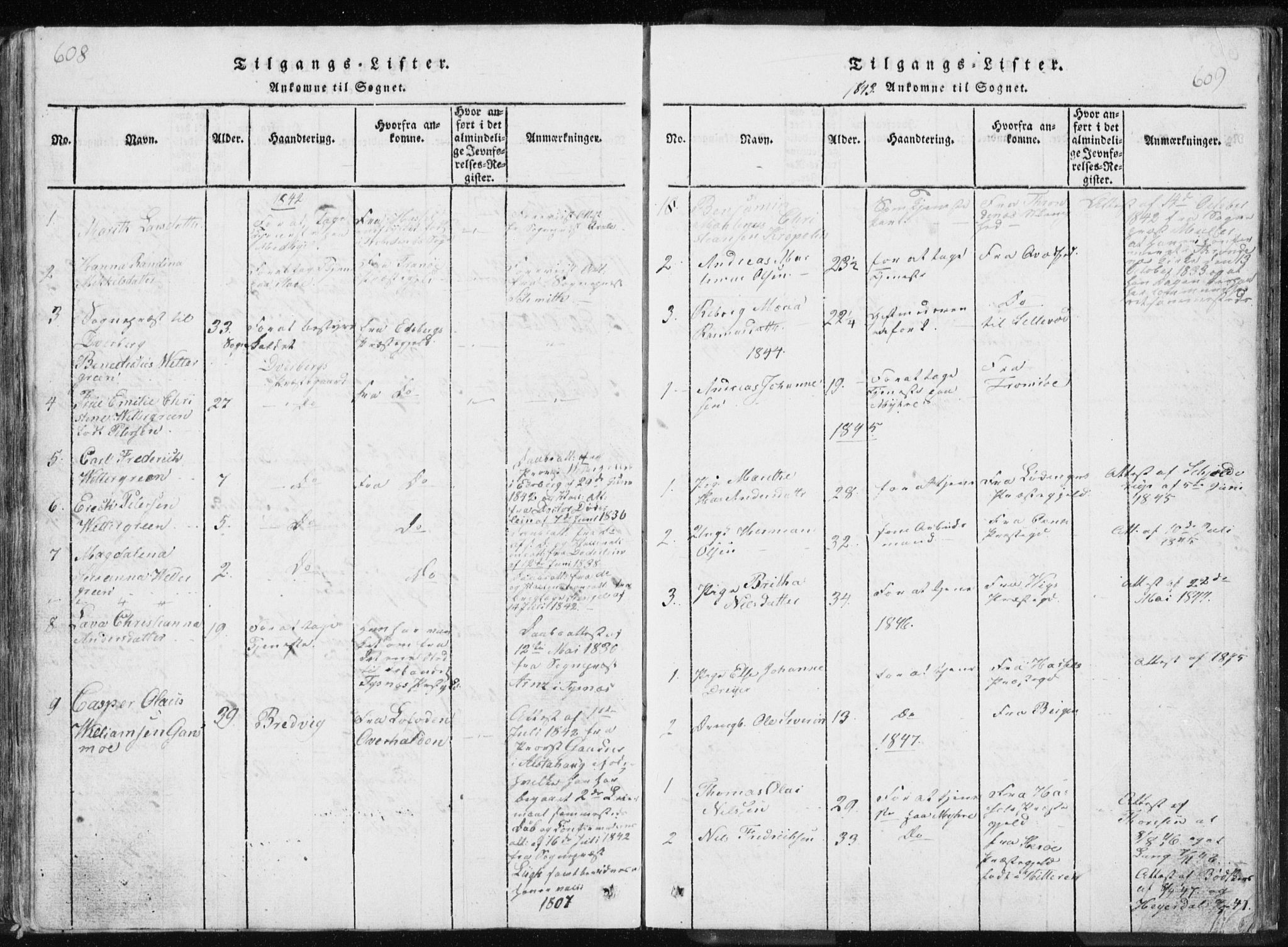 Ministerialprotokoller, klokkerbøker og fødselsregistre - Nordland, AV/SAT-A-1459/897/L1411: Parish register (copy) no. 897C01, 1820-1866, p. 608-609