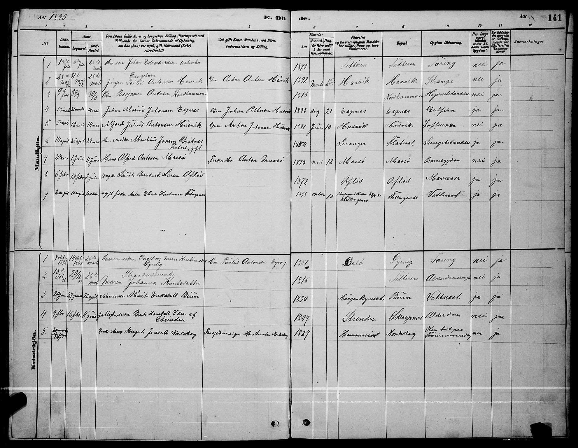 Ministerialprotokoller, klokkerbøker og fødselsregistre - Sør-Trøndelag, SAT/A-1456/641/L0597: Parish register (copy) no. 641C01, 1878-1893, p. 141