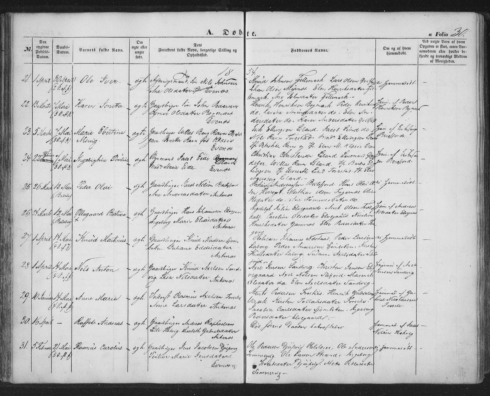 Ministerialprotokoller, klokkerbøker og fødselsregistre - Nordland, AV/SAT-A-1459/863/L0895: Parish register (official) no. 863A07, 1851-1860, p. 30