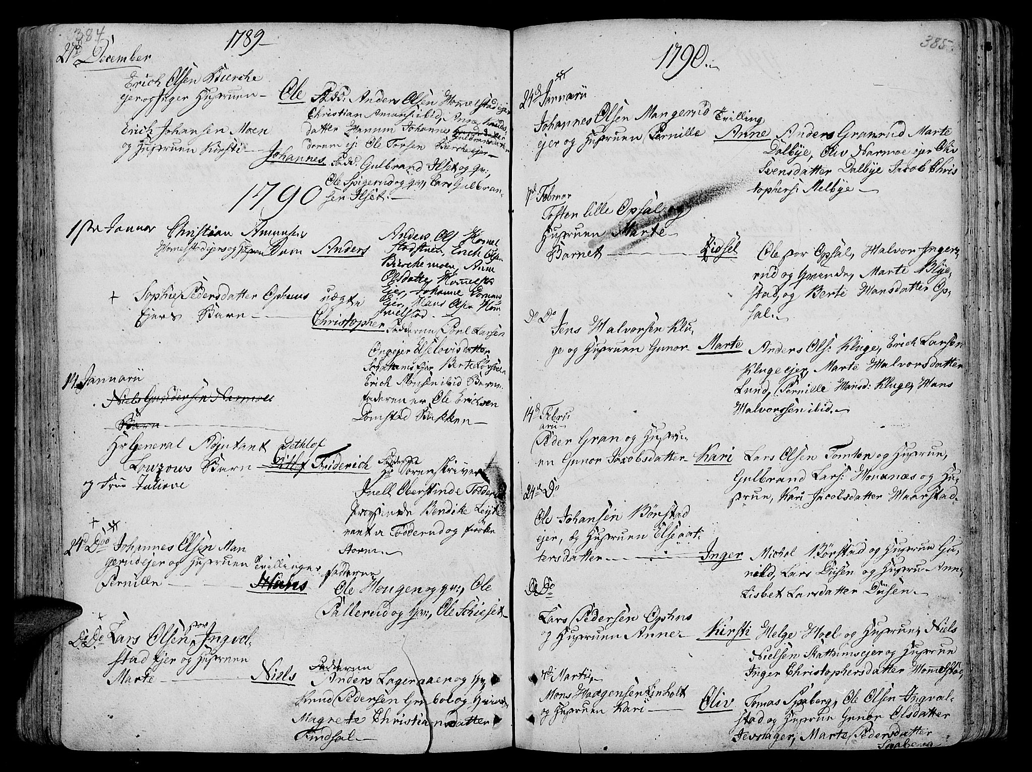 Vang prestekontor, Hedmark, AV/SAH-PREST-008/H/Ha/Haa/L0005: Parish register (official) no. 5, 1732-1809, p. 384-385