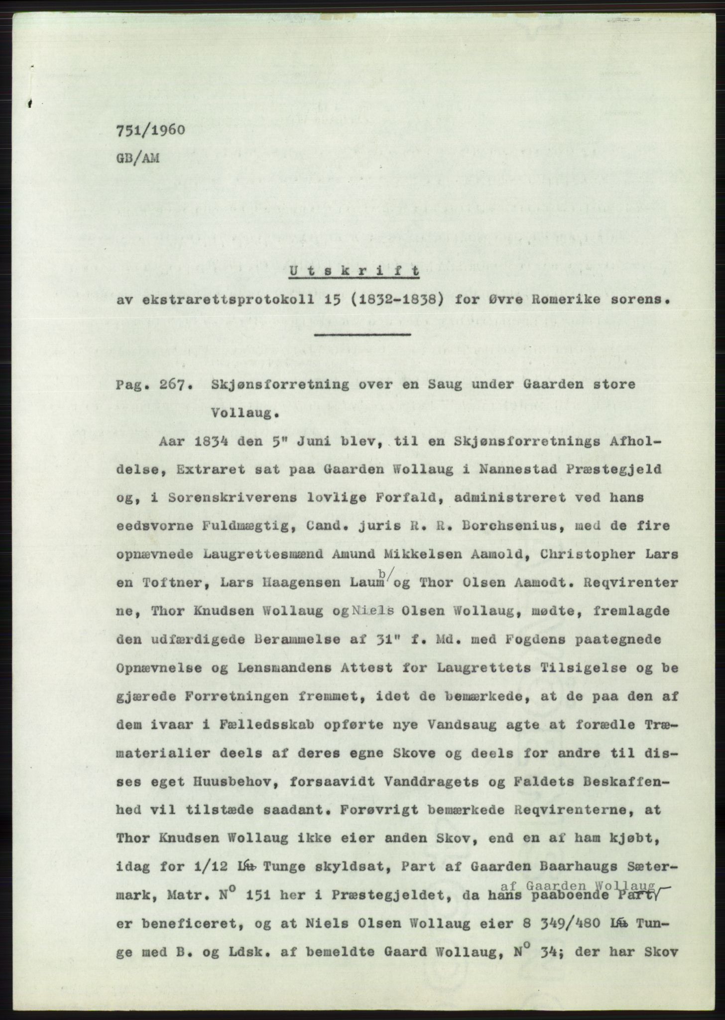 Statsarkivet i Oslo, AV/SAO-A-10621/Z/Zd/L0011: Avskrifter, j.nr 4-798/1960, 1960, p. 461