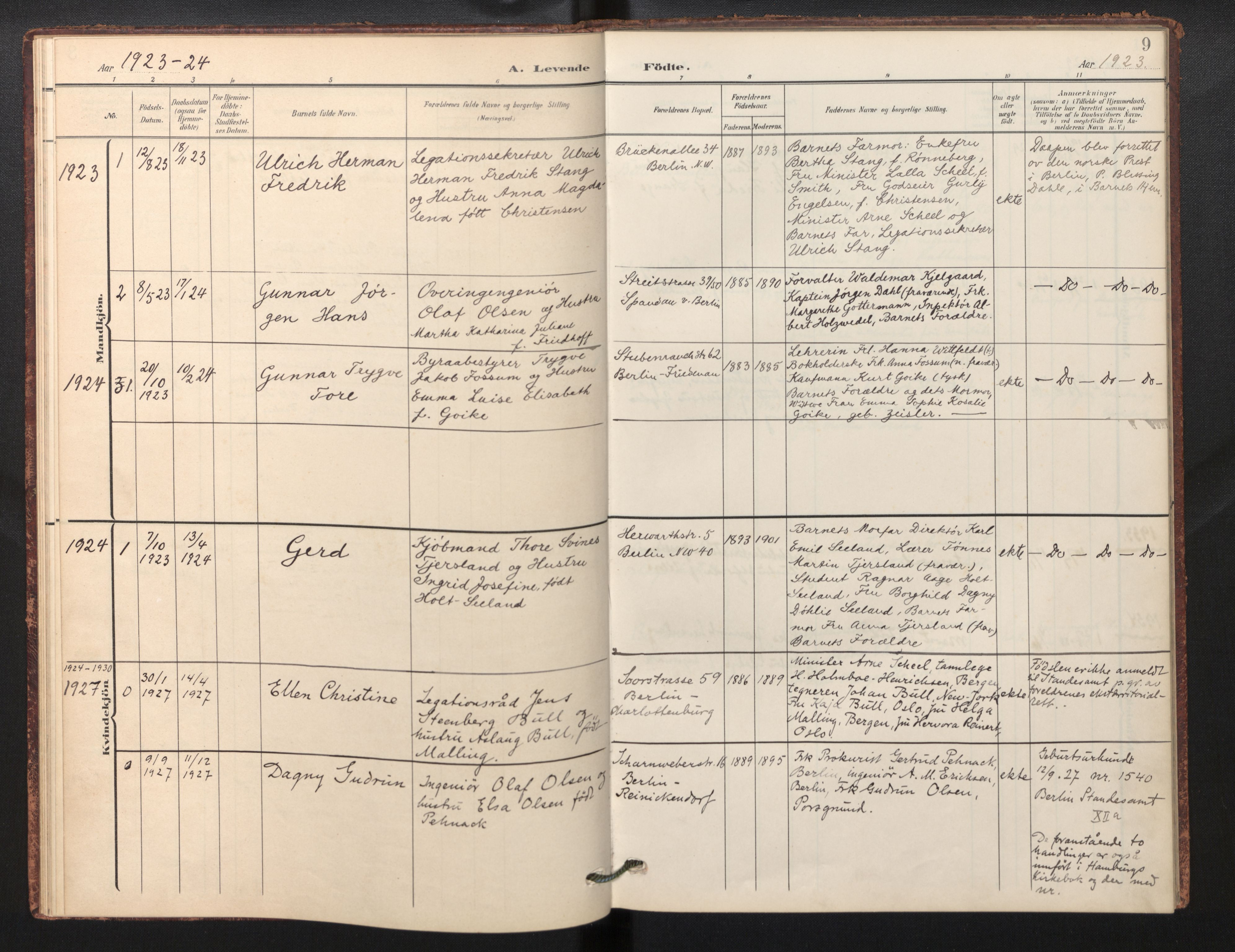 Den norske sjømannsmisjon i utlandet / Berlin, AV/SAB-SAB/PA-0360/H/Ha/L0001: Parish register (official) no. A 1, 1905-1955, p. 8b-9a