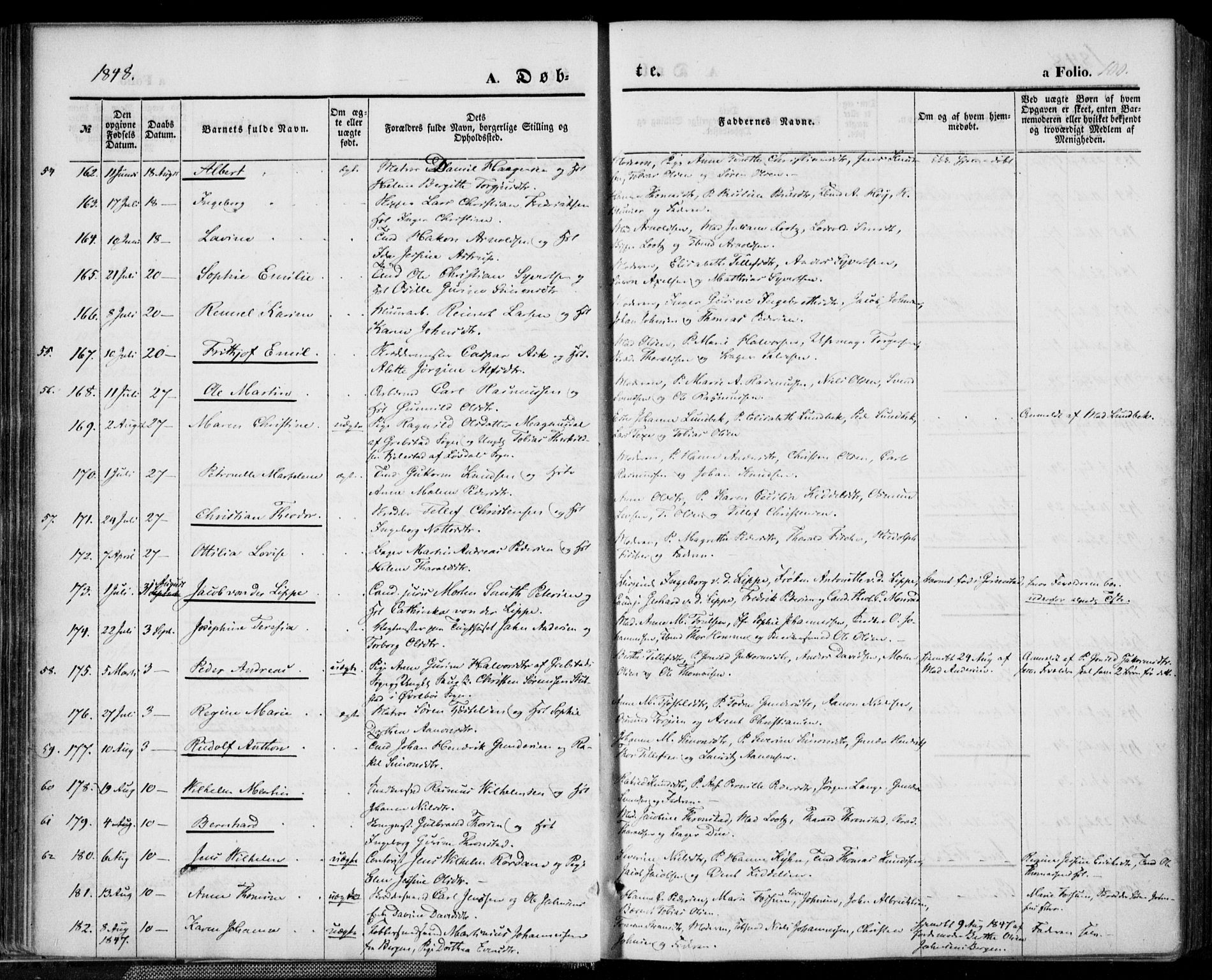 Kristiansand domprosti, AV/SAK-1112-0006/F/Fa/L0013: Parish register (official) no. A 13, 1842-1851, p. 100