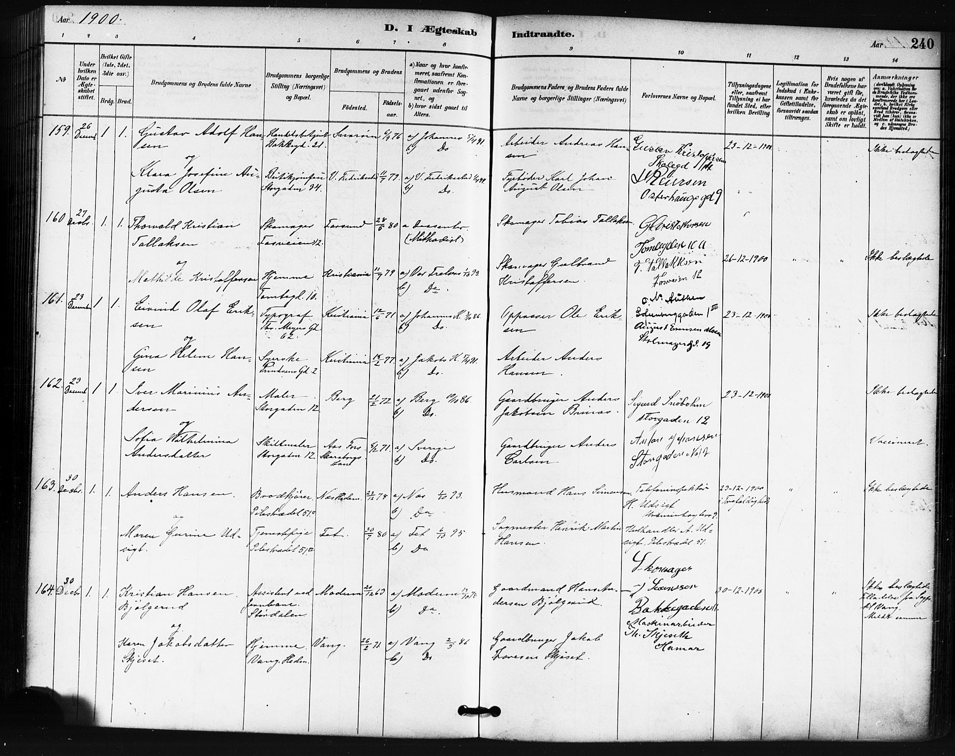 Oslo domkirke Kirkebøker, AV/SAO-A-10752/F/Fa/L0032: Parish register (official) no. 32, 1885-1902, p. 240