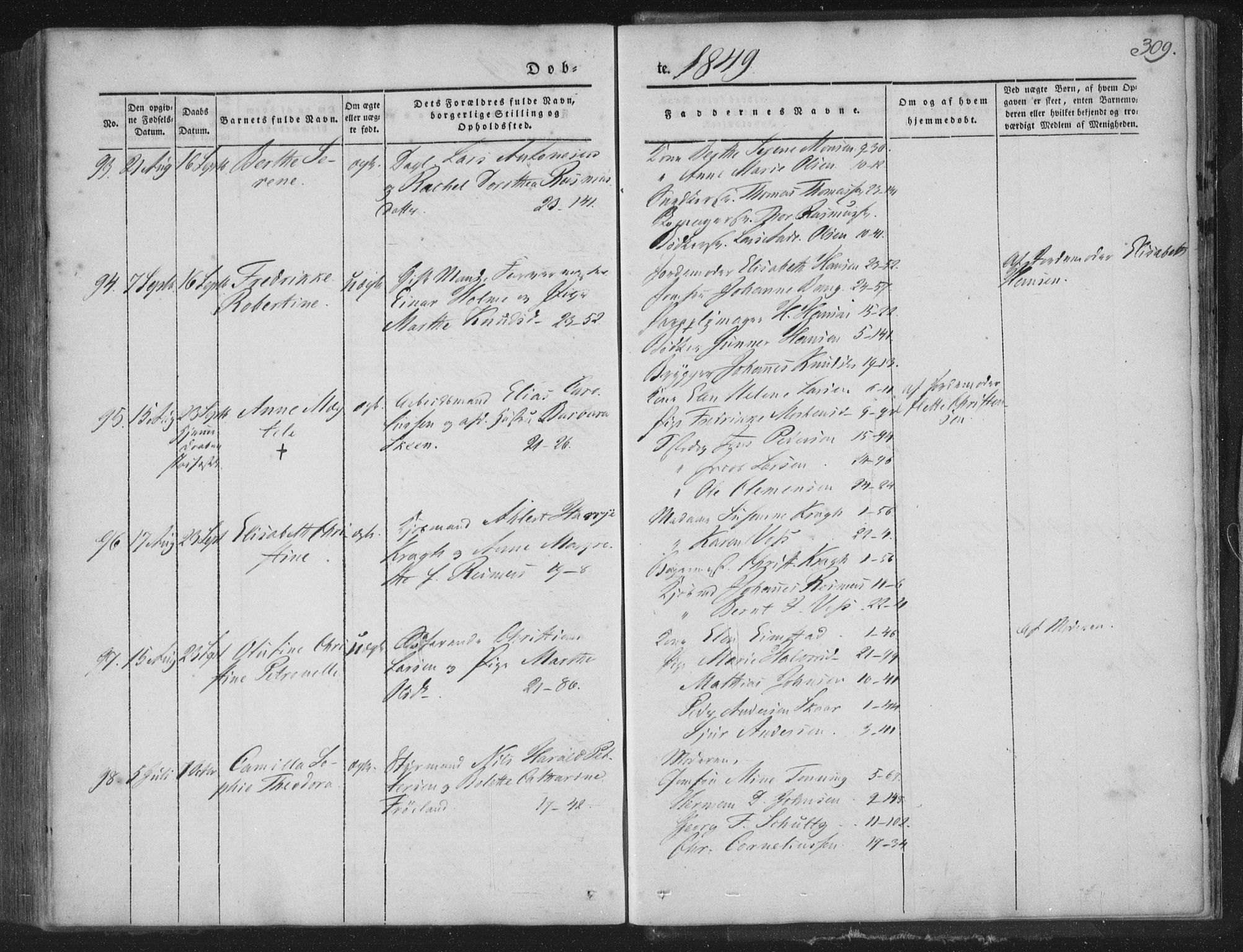 Korskirken sokneprestembete, AV/SAB-A-76101/H/Haa/L0016: Parish register (official) no. B 2, 1841-1851, p. 309