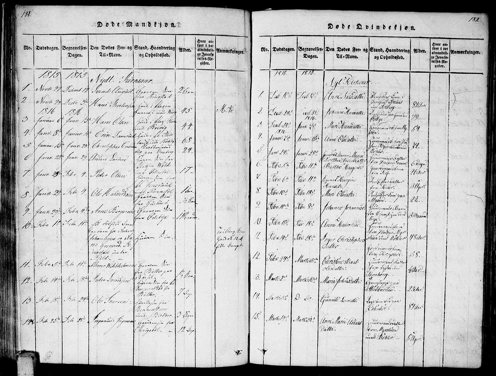 Enebakk prestekontor Kirkebøker, AV/SAO-A-10171c/F/Fa/L0006: Parish register (official) no. I 6, 1815-1832, p. 181-182