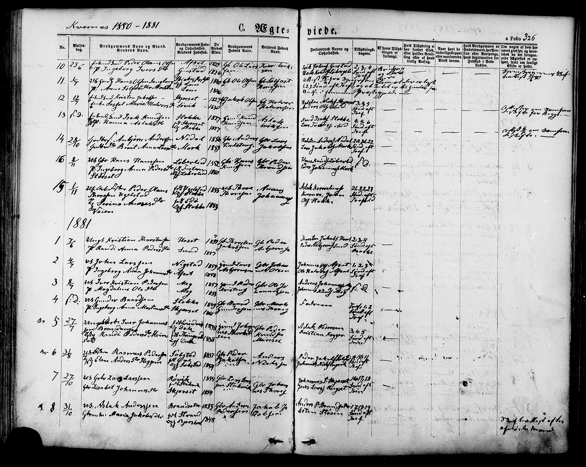 Ministerialprotokoller, klokkerbøker og fødselsregistre - Møre og Romsdal, SAT/A-1454/568/L0805: Parish register (official) no. 568A12 /1, 1869-1884, p. 326