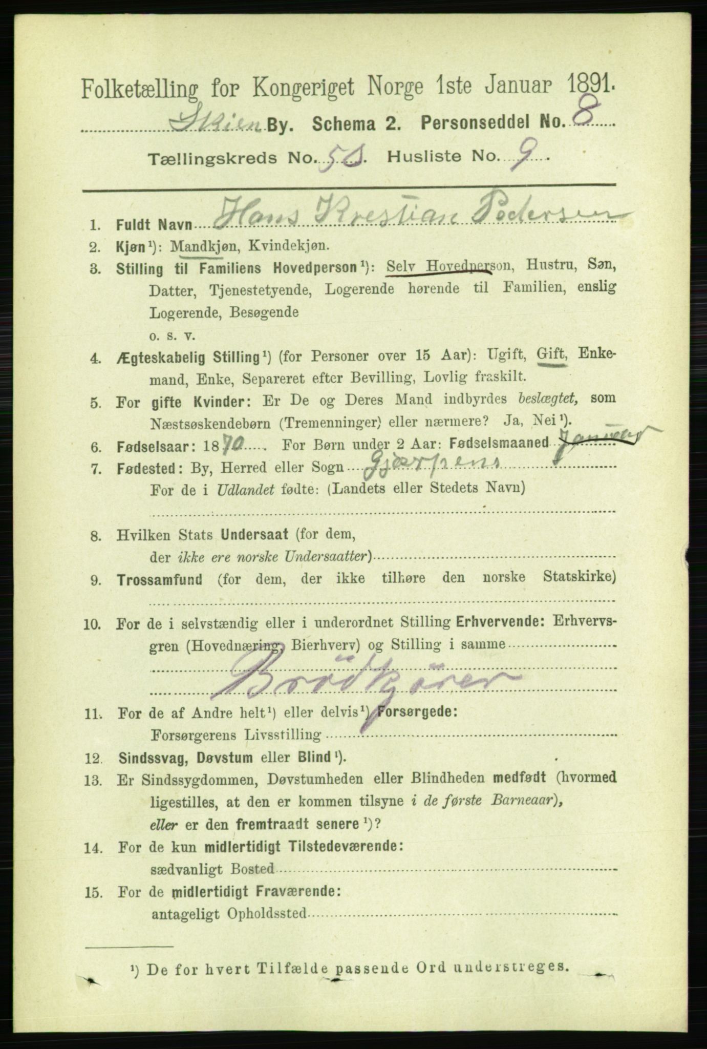 RA, 1891 census for 0806 Skien, 1891, p. 10836