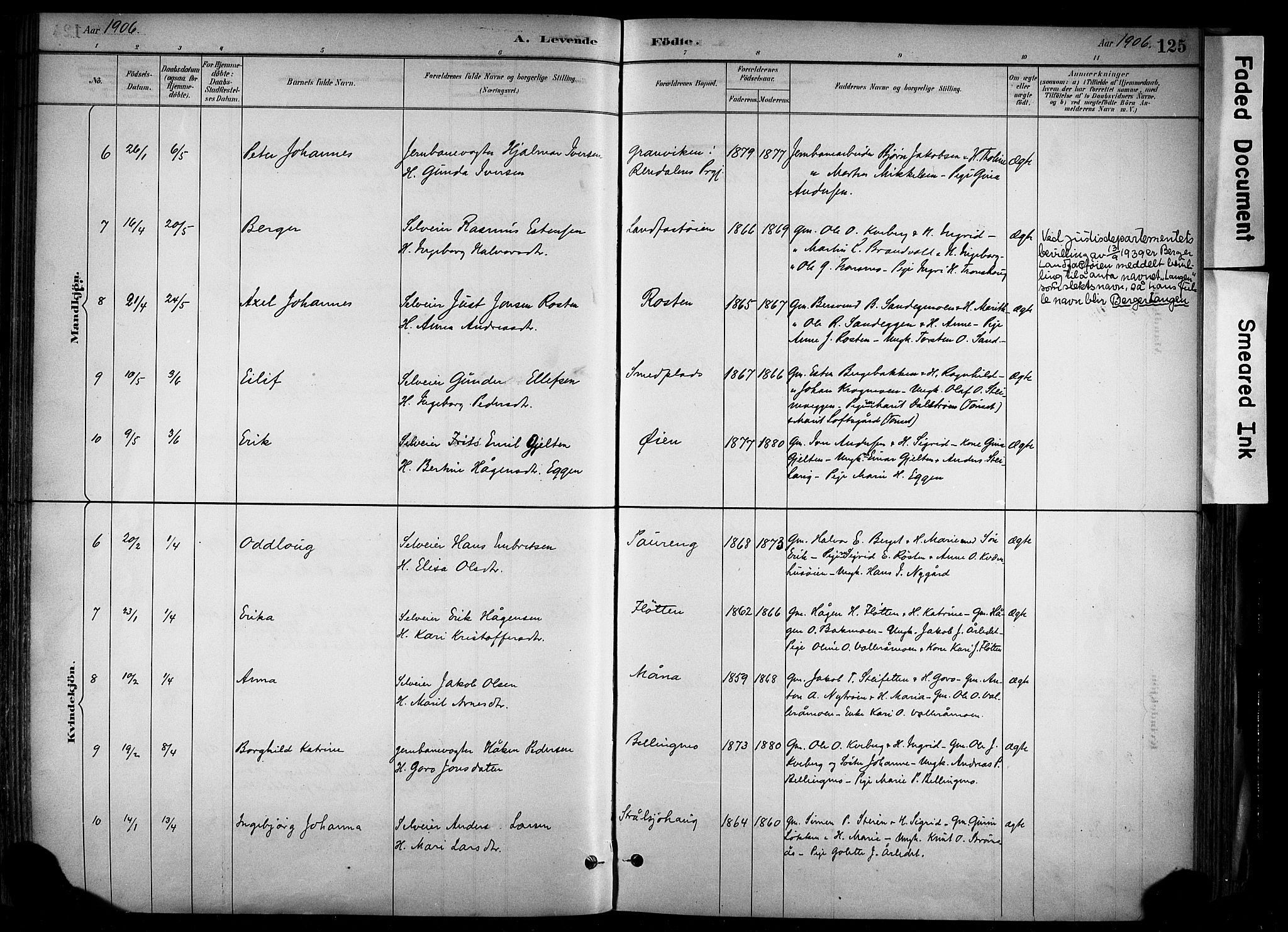 Alvdal prestekontor, AV/SAH-PREST-060/H/Ha/Haa/L0002: Parish register (official) no. 2, 1883-1906, p. 125