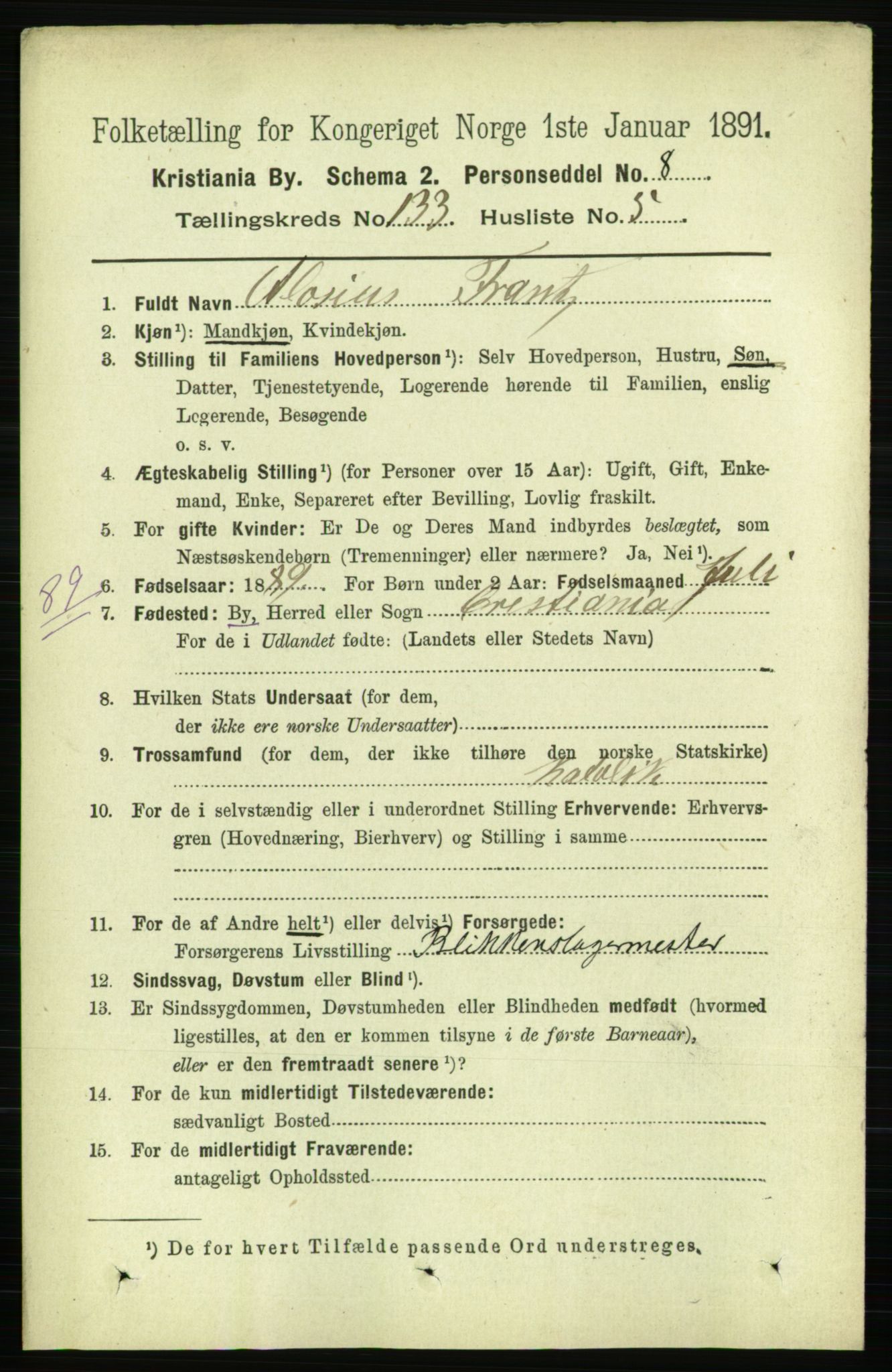 RA, 1891 census for 0301 Kristiania, 1891, p. 72625