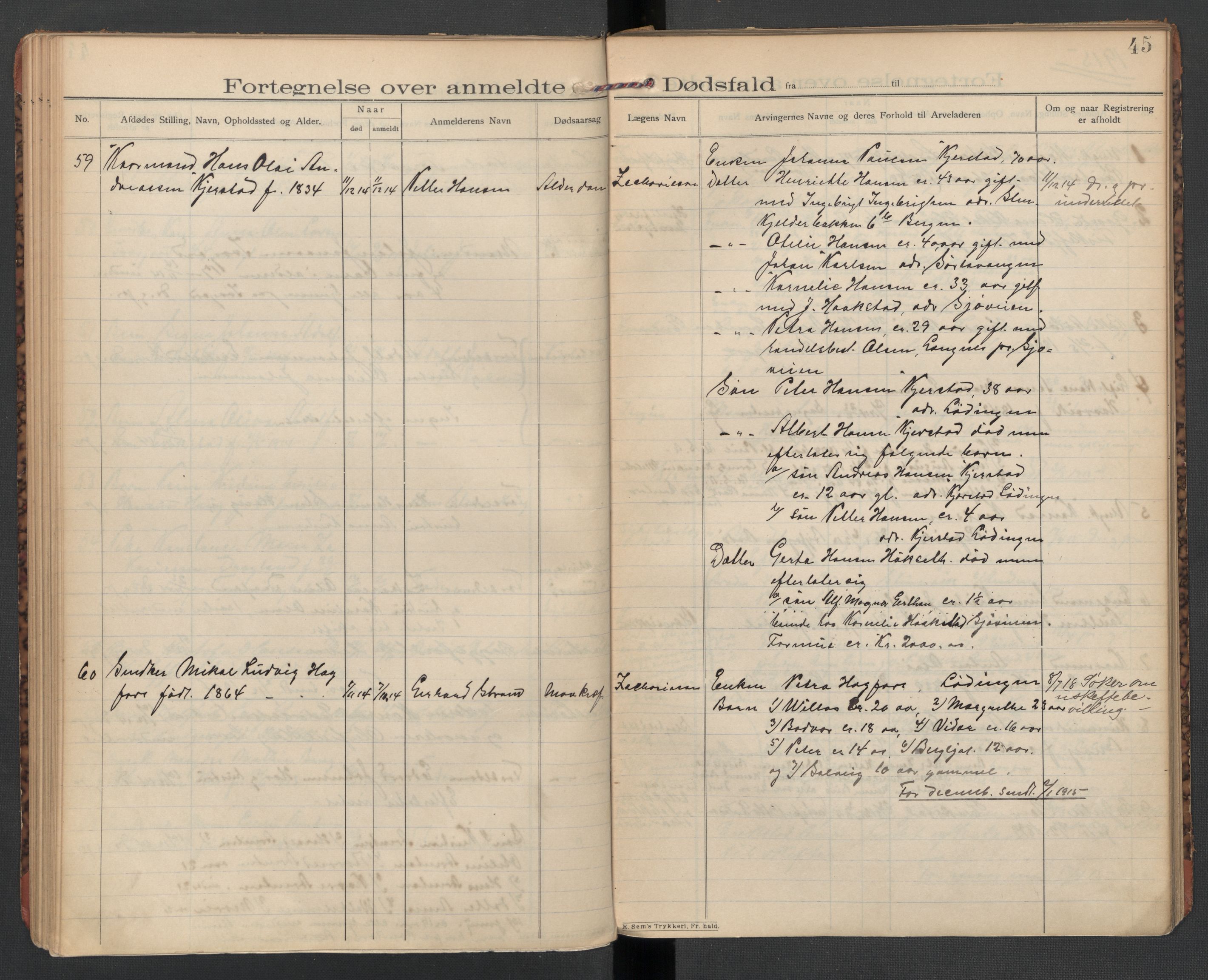 Lødingen og Tjeldsund lensmannskontor, SAT/A-5698/1/02/L0002: 2.01.02 - Dødsfallsprotokoll, 1907-1921, p. 45