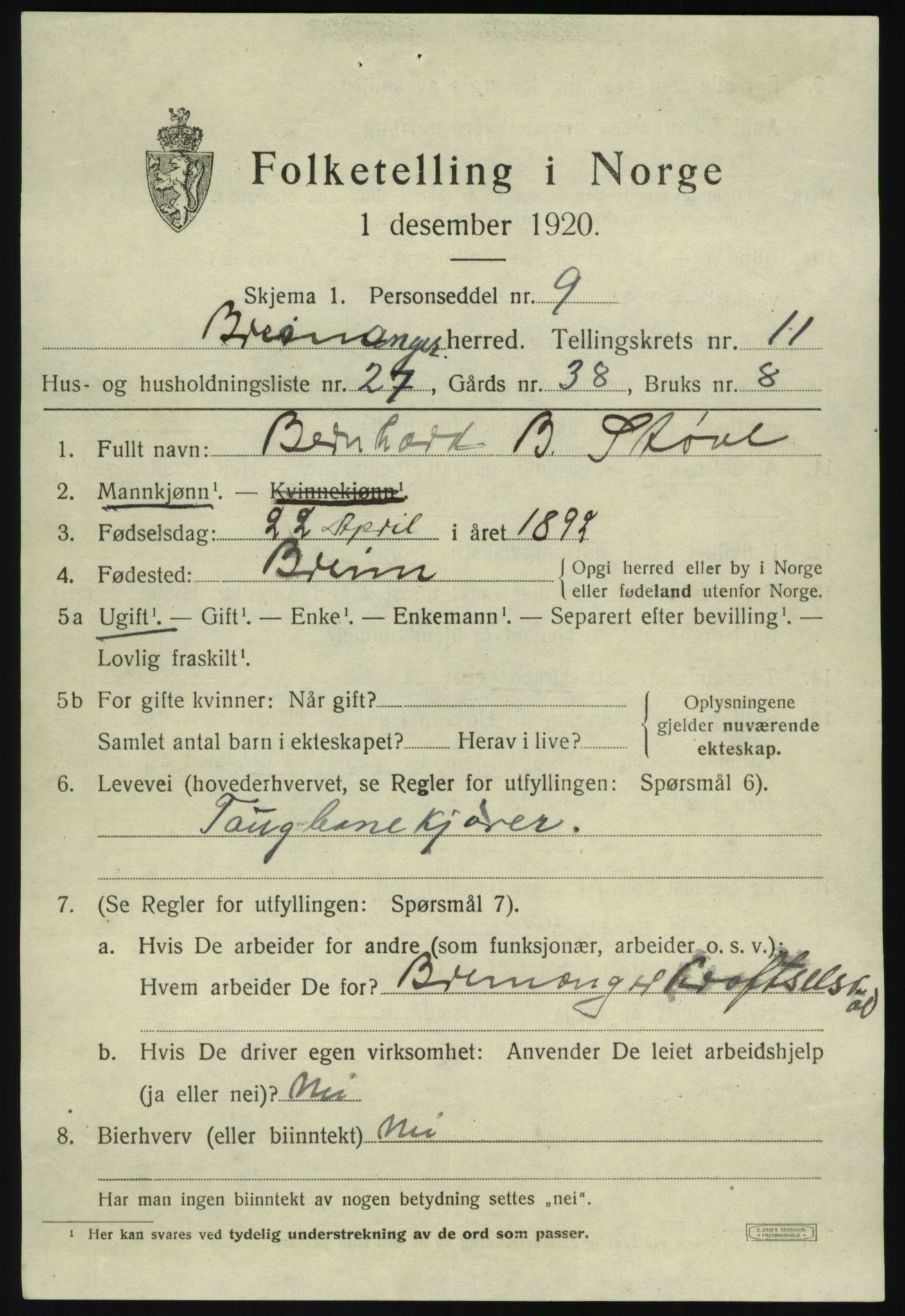 SAB, 1920 census for Bremanger, 1920, p. 6172