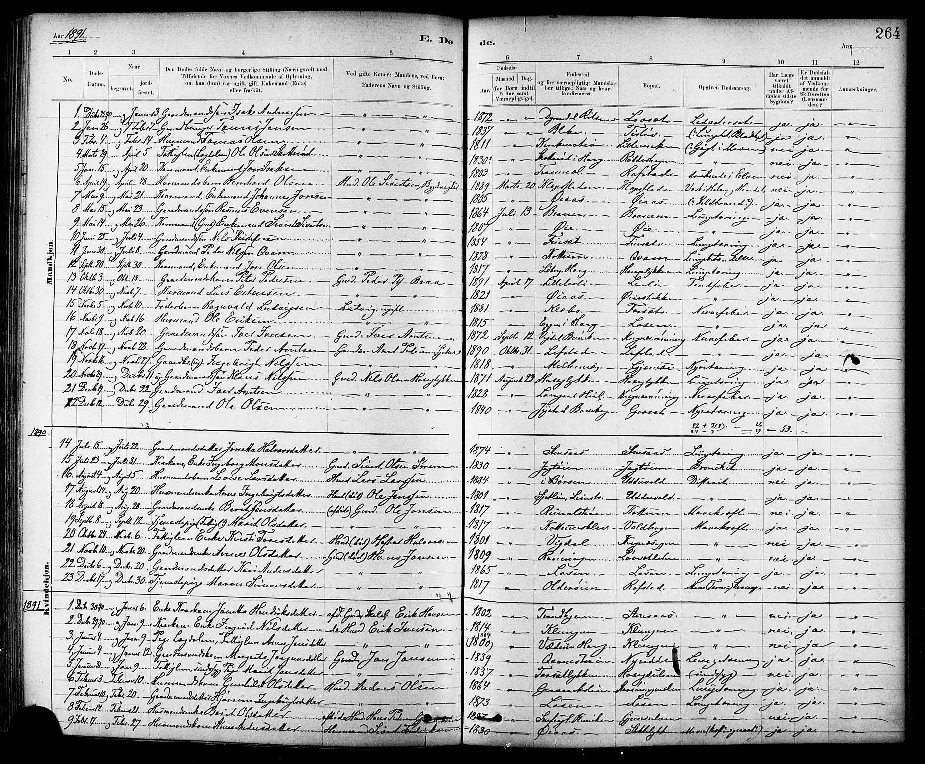 Ministerialprotokoller, klokkerbøker og fødselsregistre - Sør-Trøndelag, AV/SAT-A-1456/691/L1094: Parish register (copy) no. 691C05, 1879-1911, p. 264