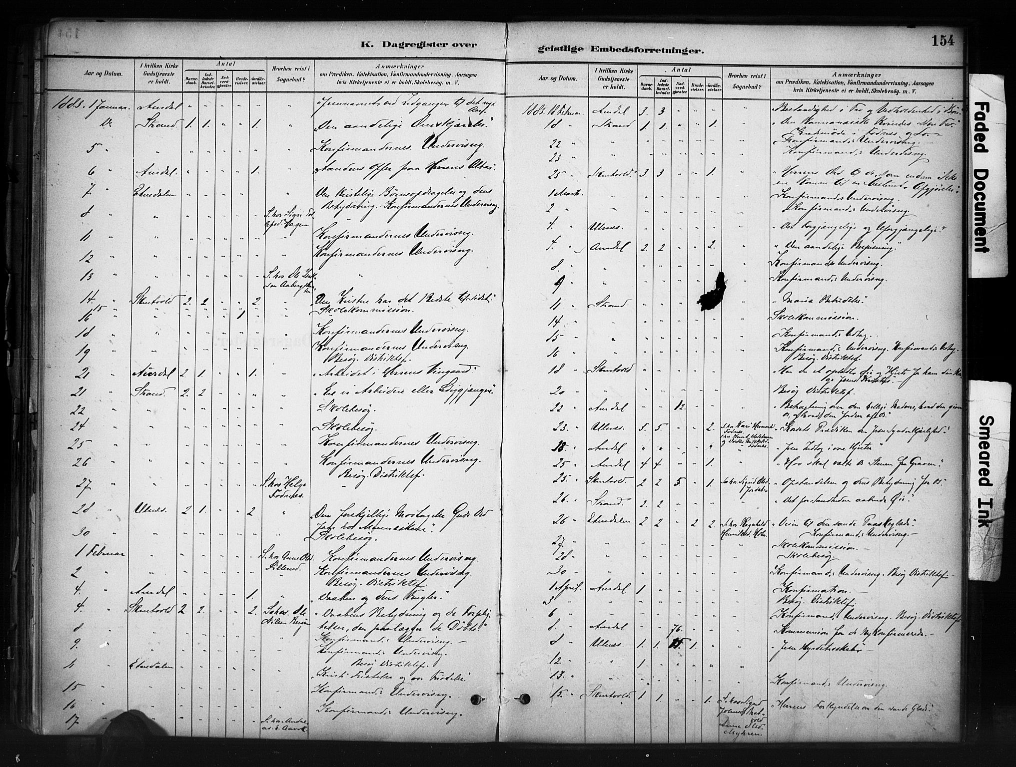 Nord-Aurdal prestekontor, SAH/PREST-132/H/Ha/Haa/L0013: Parish register (official) no. 13, 1883-1895, p. 154