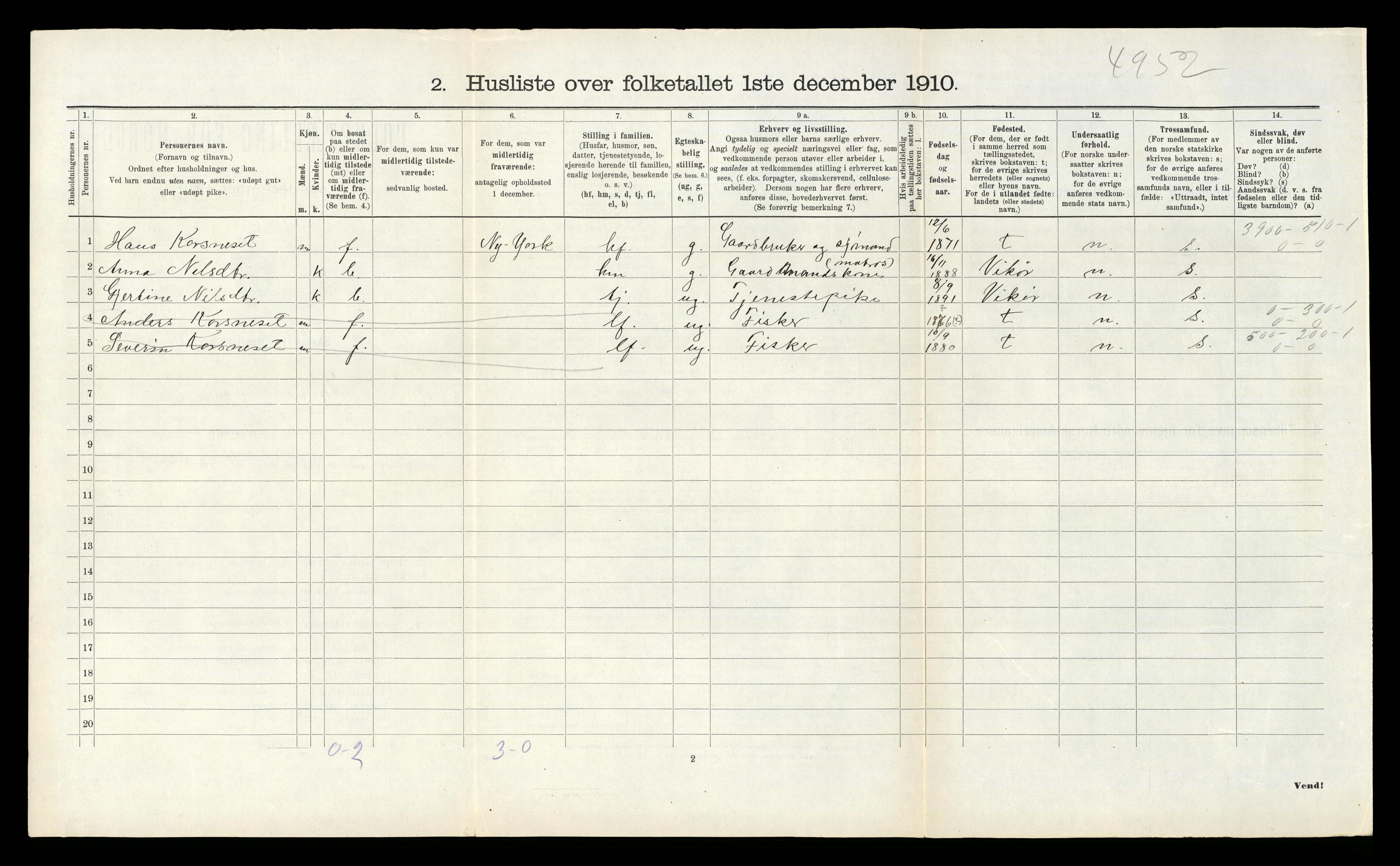 RA, 1910 census for Tysnes, 1910, p. 1237