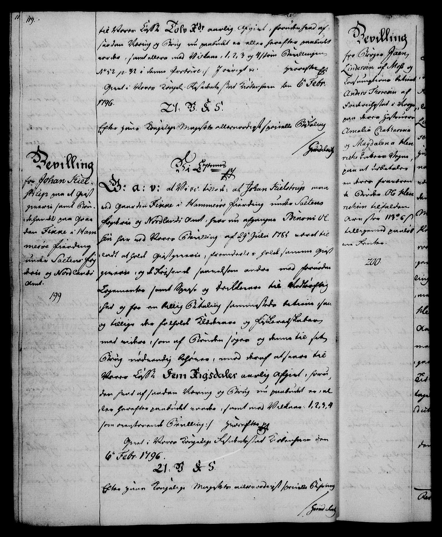 Rentekammeret, Kammerkanselliet, AV/RA-EA-3111/G/Gg/Gga/L0016: Norsk ekspedisjonsprotokoll med register (merket RK 53.16), 1794-1800, p. 119