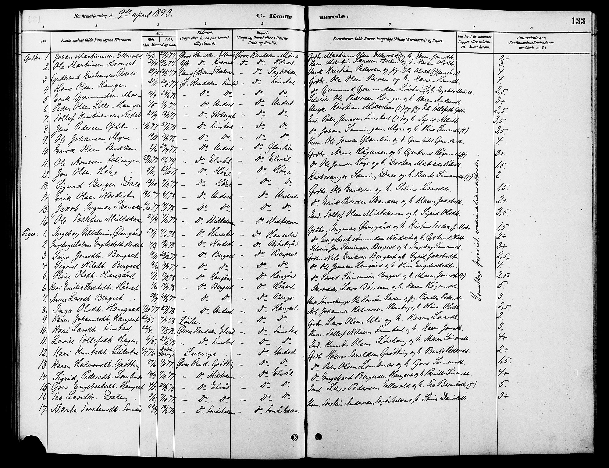 Rendalen prestekontor, SAH/PREST-054/H/Ha/Hab/L0003: Parish register (copy) no. 3, 1879-1904, p. 133