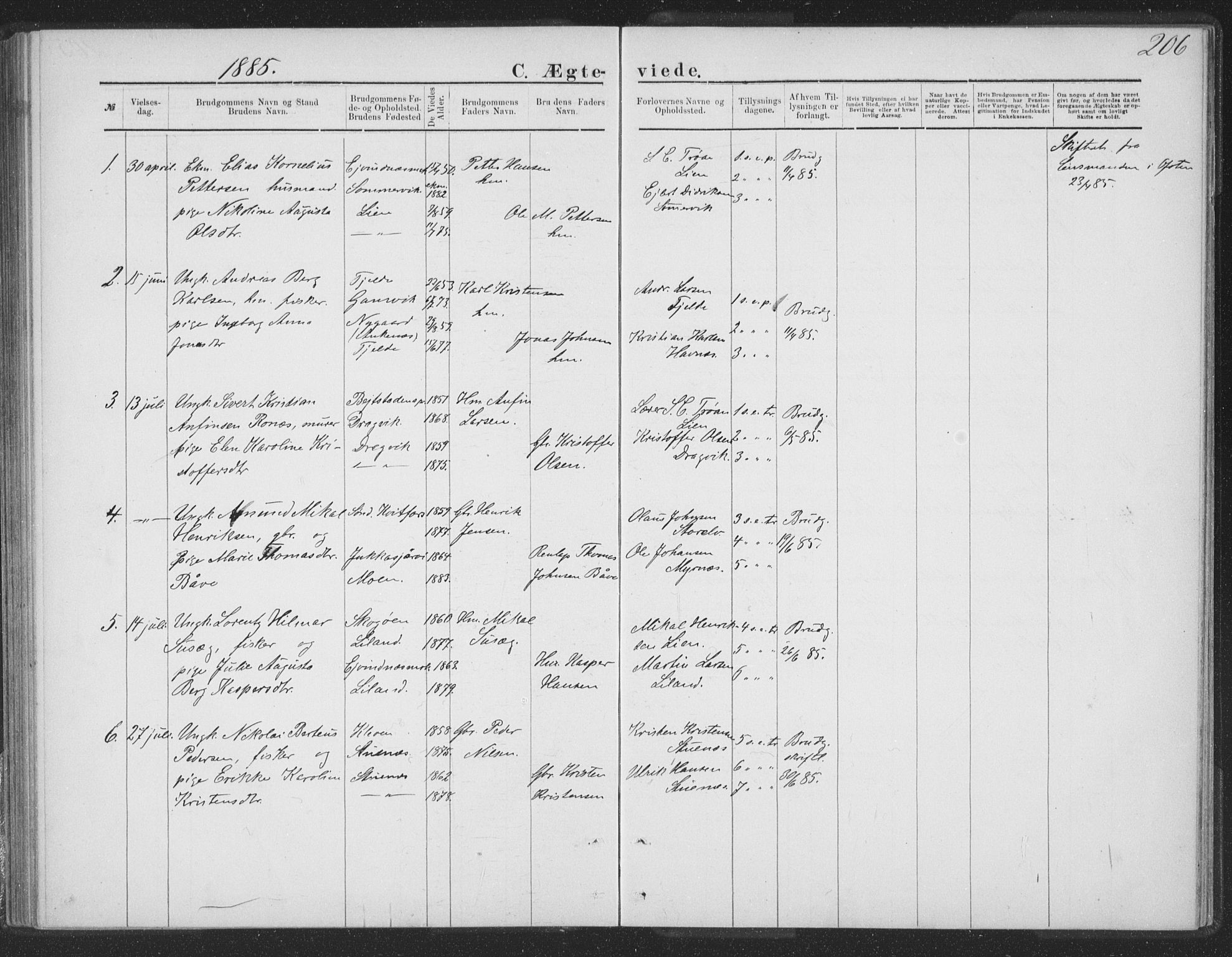 Ministerialprotokoller, klokkerbøker og fødselsregistre - Nordland, SAT/A-1459/863/L0913: Parish register (copy) no. 863C03, 1877-1885, p. 206