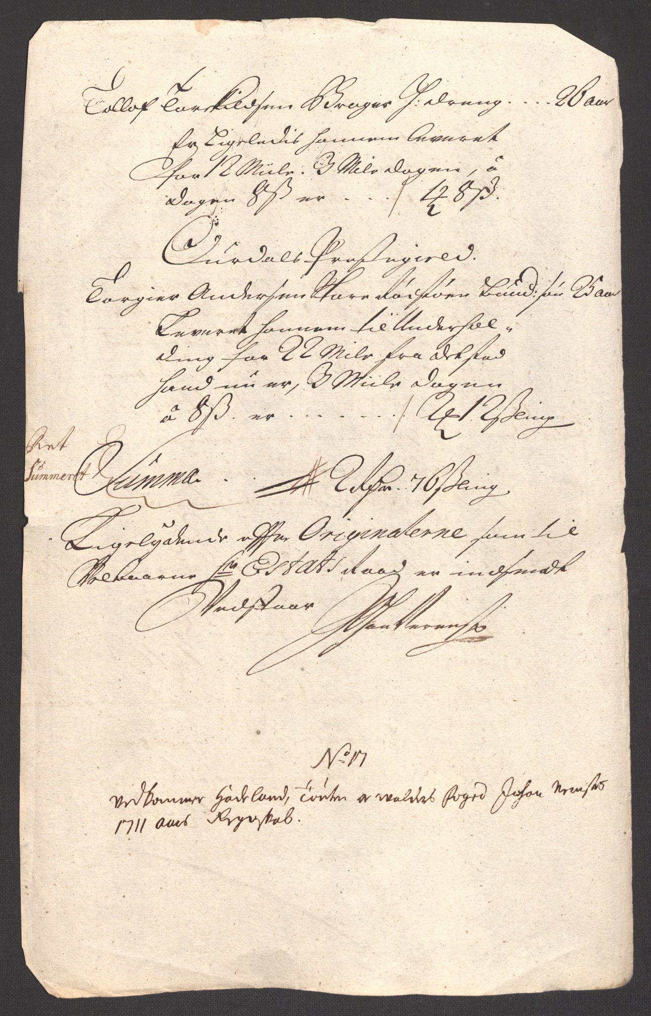 Rentekammeret inntil 1814, Reviderte regnskaper, Fogderegnskap, RA/EA-4092/R18/L1308: Fogderegnskap Hadeland, Toten og Valdres, 1711, p. 483
