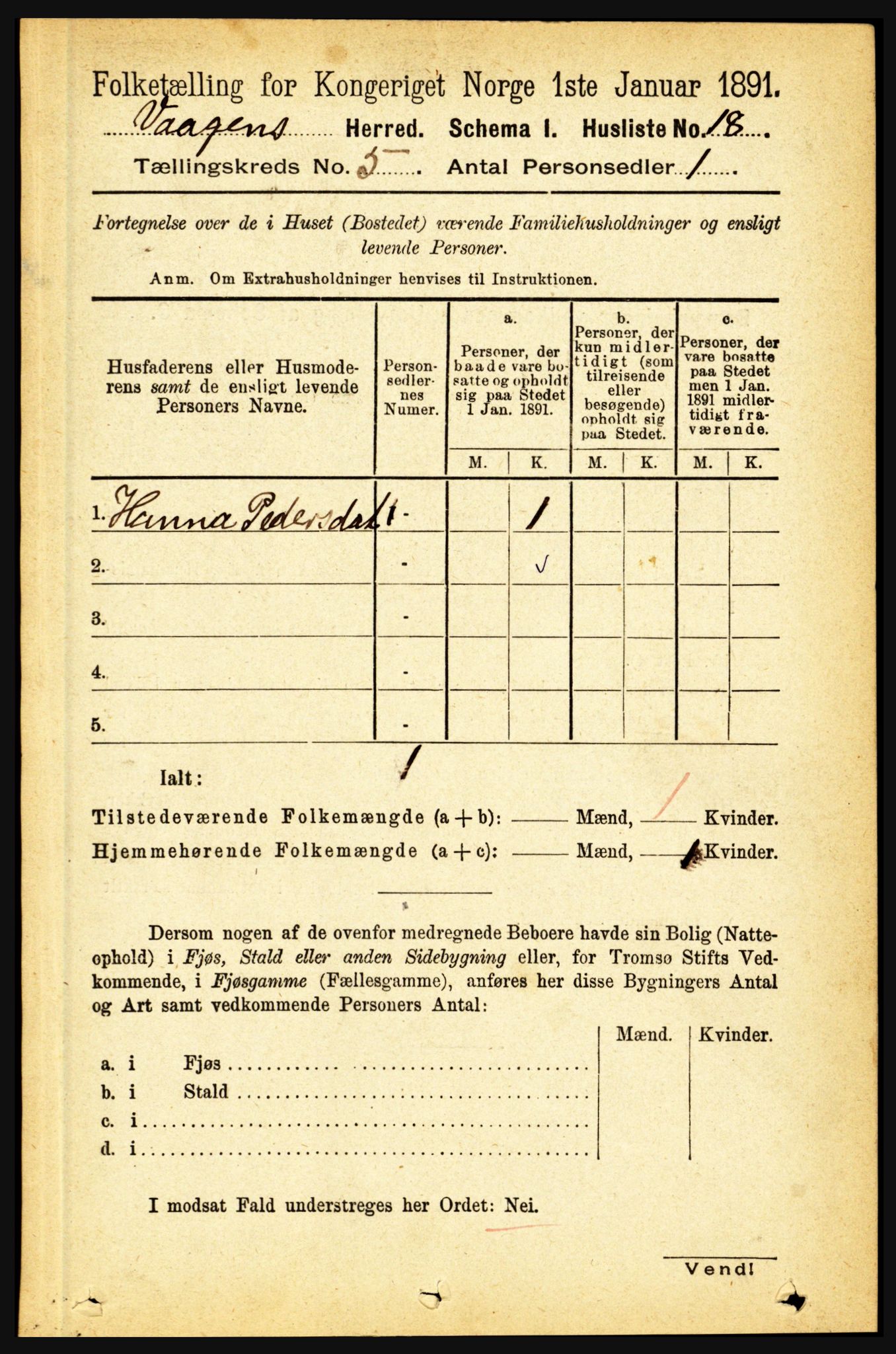 RA, 1891 census for 1865 Vågan, 1891, p. 1567