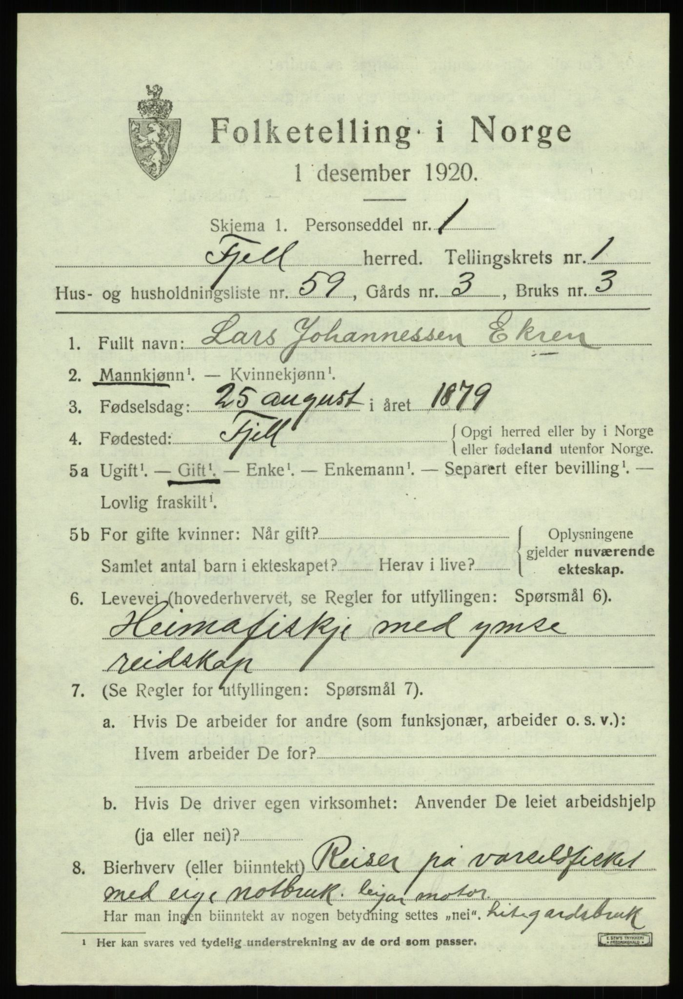 SAB, 1920 census for Fjell, 1920, p. 2234