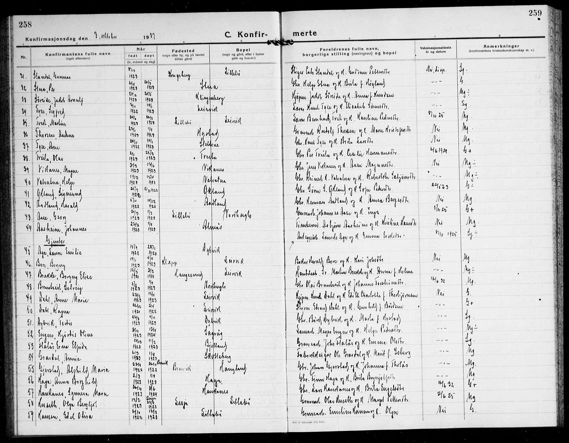 Stord sokneprestembete, AV/SAB-A-78201/H/Hab: Parish register (copy) no. A 5, 1933-1945, p. 258-259