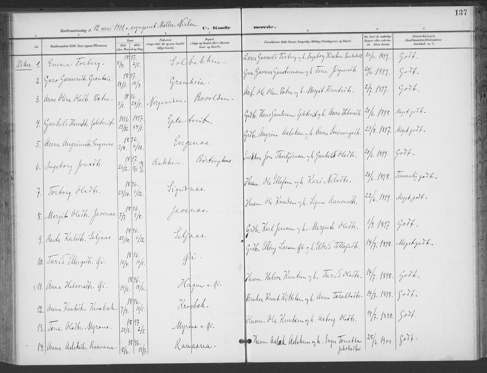 Åmli sokneprestkontor, AV/SAK-1111-0050/F/Fa/Fac/L0012: Parish register (official) no. A 12, 1900-1914, p. 137