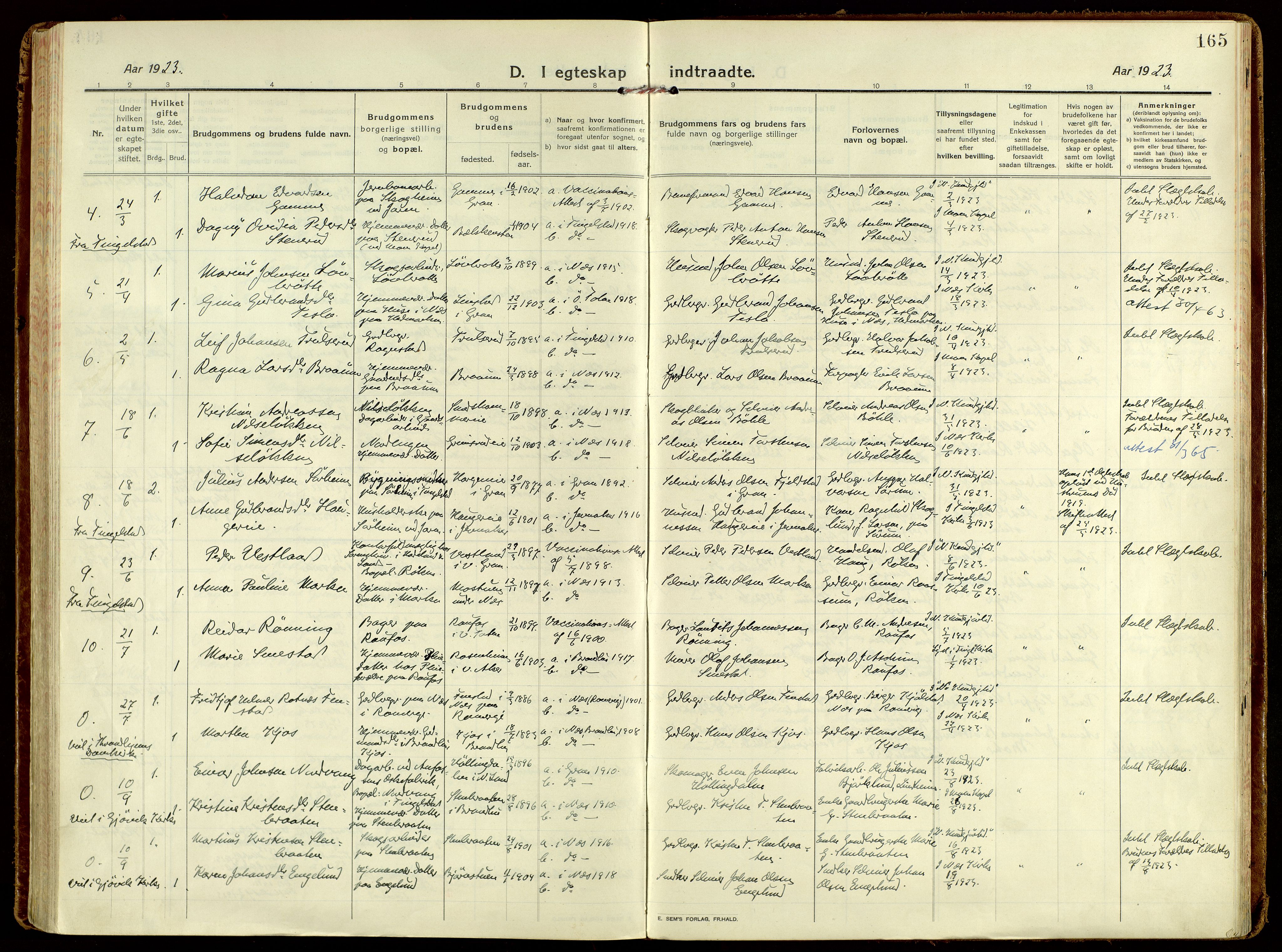 Brandbu prestekontor, AV/SAH-PREST-114/H/Ha/Haa/L0004: Parish register (official) no. 4, 1913-1923, p. 165