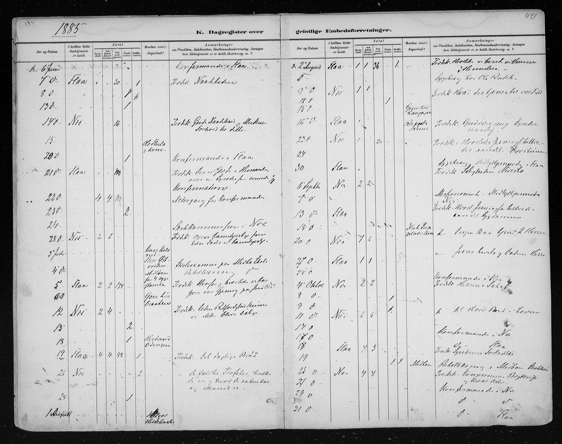 Nes kirkebøker, AV/SAKO-A-236/F/Fa/L0011: Parish register (official) no. 11, 1881-1912, p. 451