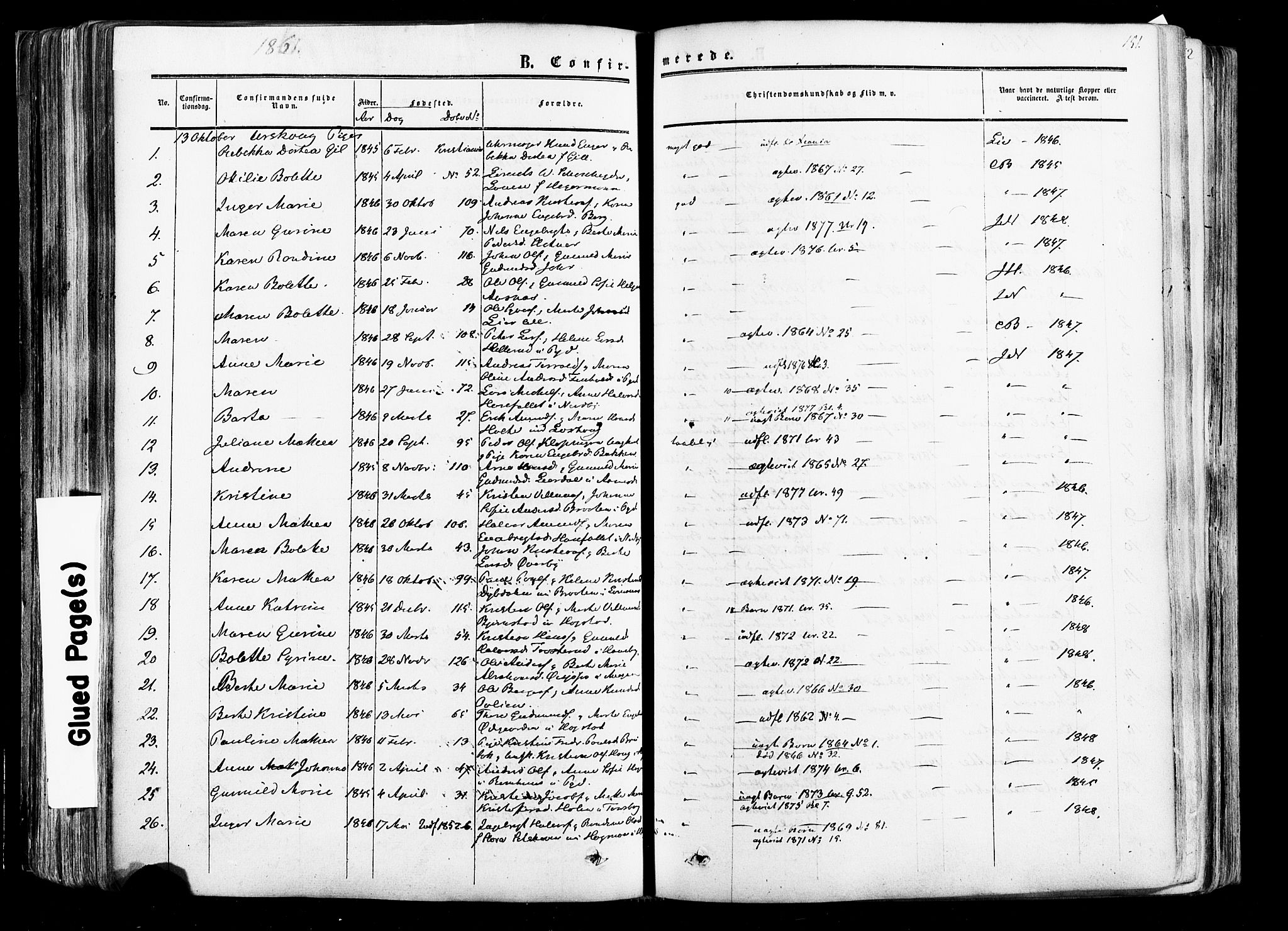 Aurskog prestekontor Kirkebøker, AV/SAO-A-10304a/F/Fa/L0007: Parish register (official) no. I 7, 1854-1877, p. 151