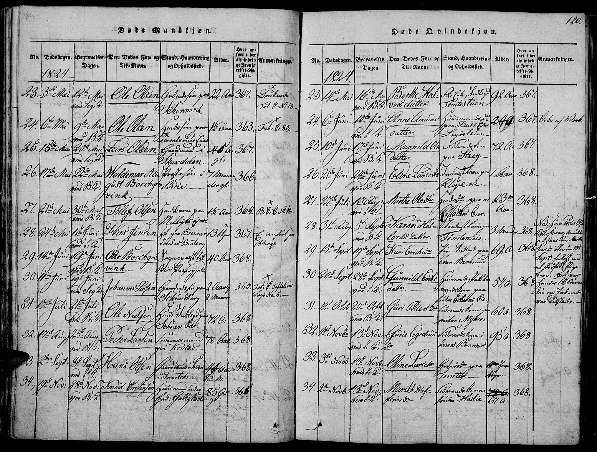Biri prestekontor, SAH/PREST-096/H/Ha/Haa/L0003: Parish register (official) no. 3, 1814-1828, p. 120