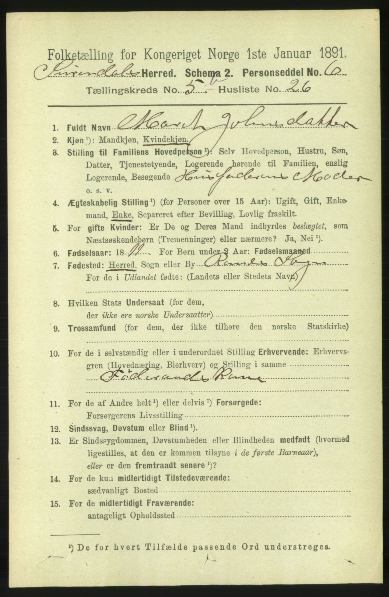 RA, 1891 census for 1566 Surnadal, 1891, p. 1645