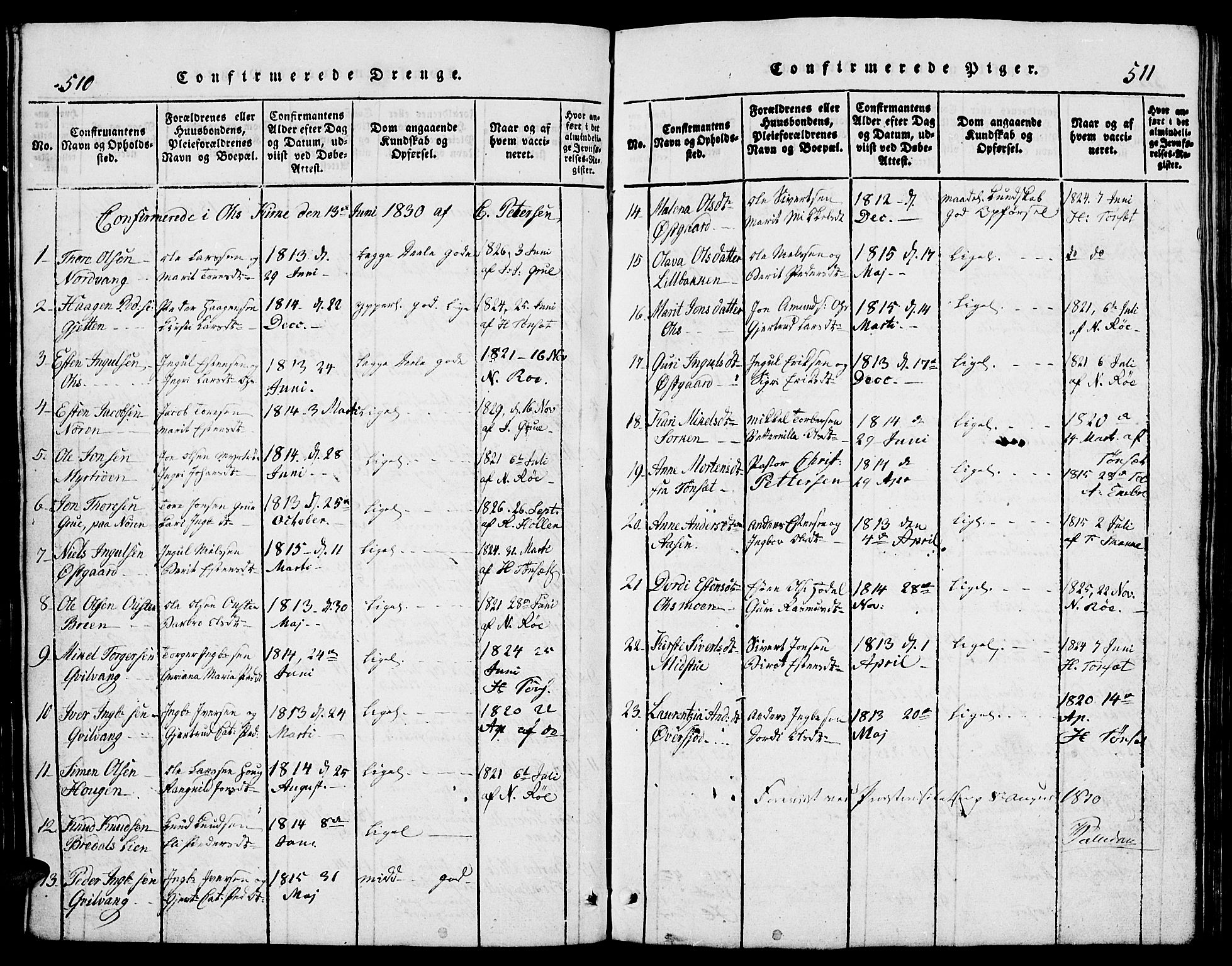 Tolga prestekontor, AV/SAH-PREST-062/L/L0002: Parish register (copy) no. 2, 1815-1844, p. 510-511