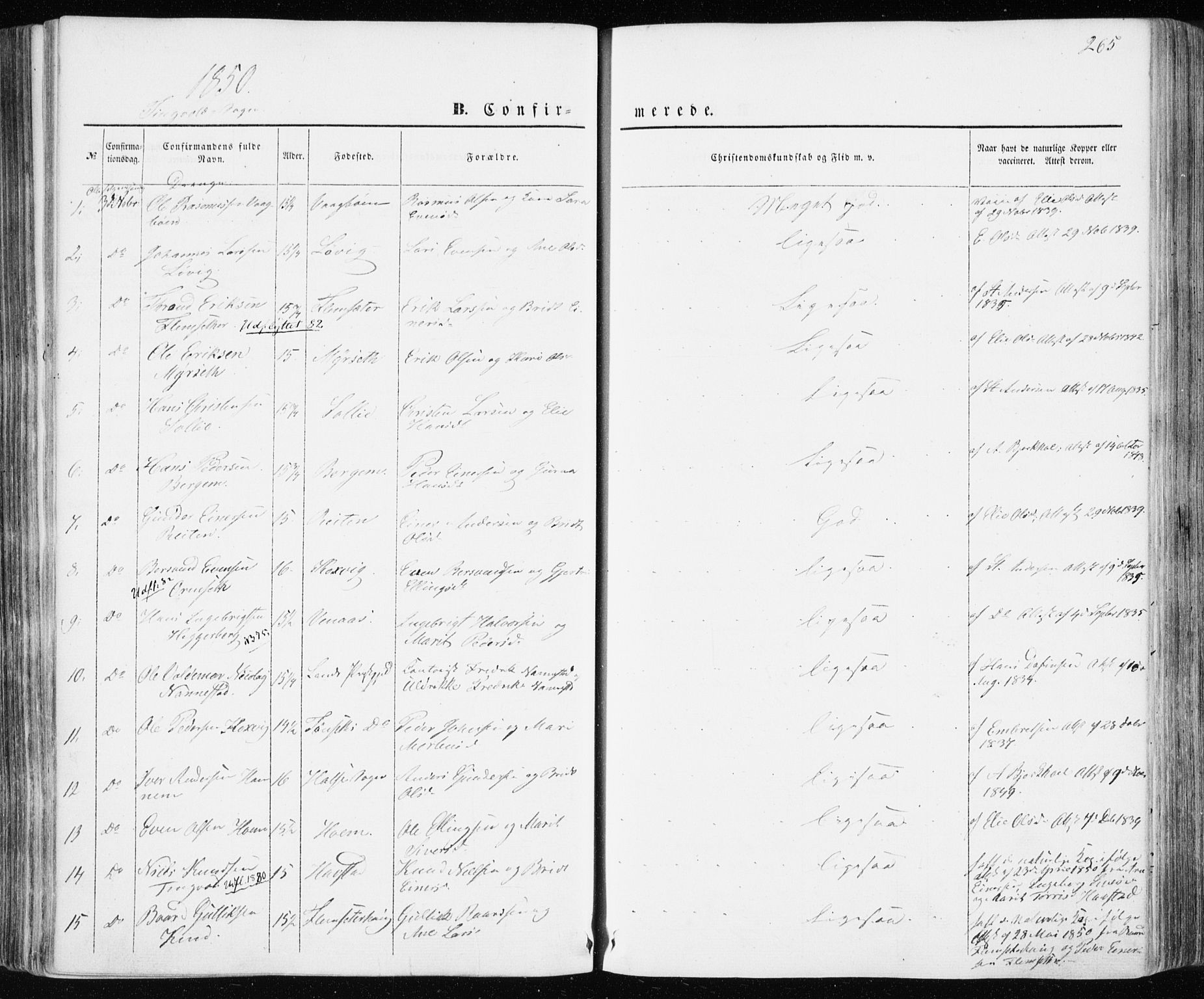 Ministerialprotokoller, klokkerbøker og fødselsregistre - Møre og Romsdal, AV/SAT-A-1454/586/L0984: Parish register (official) no. 586A10, 1844-1856, p. 265