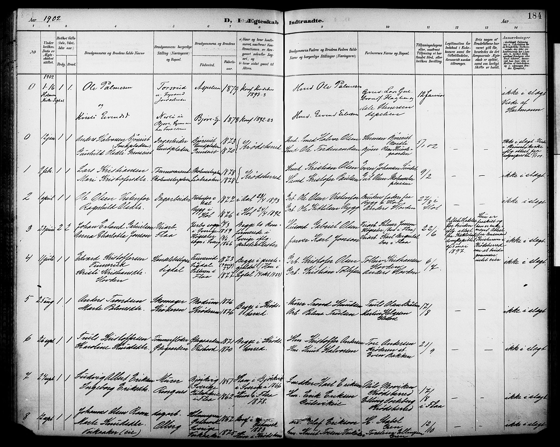 Krødsherad kirkebøker, AV/SAKO-A-19/G/Ga/L0002: Parish register (copy) no. 2, 1894-1918, p. 184