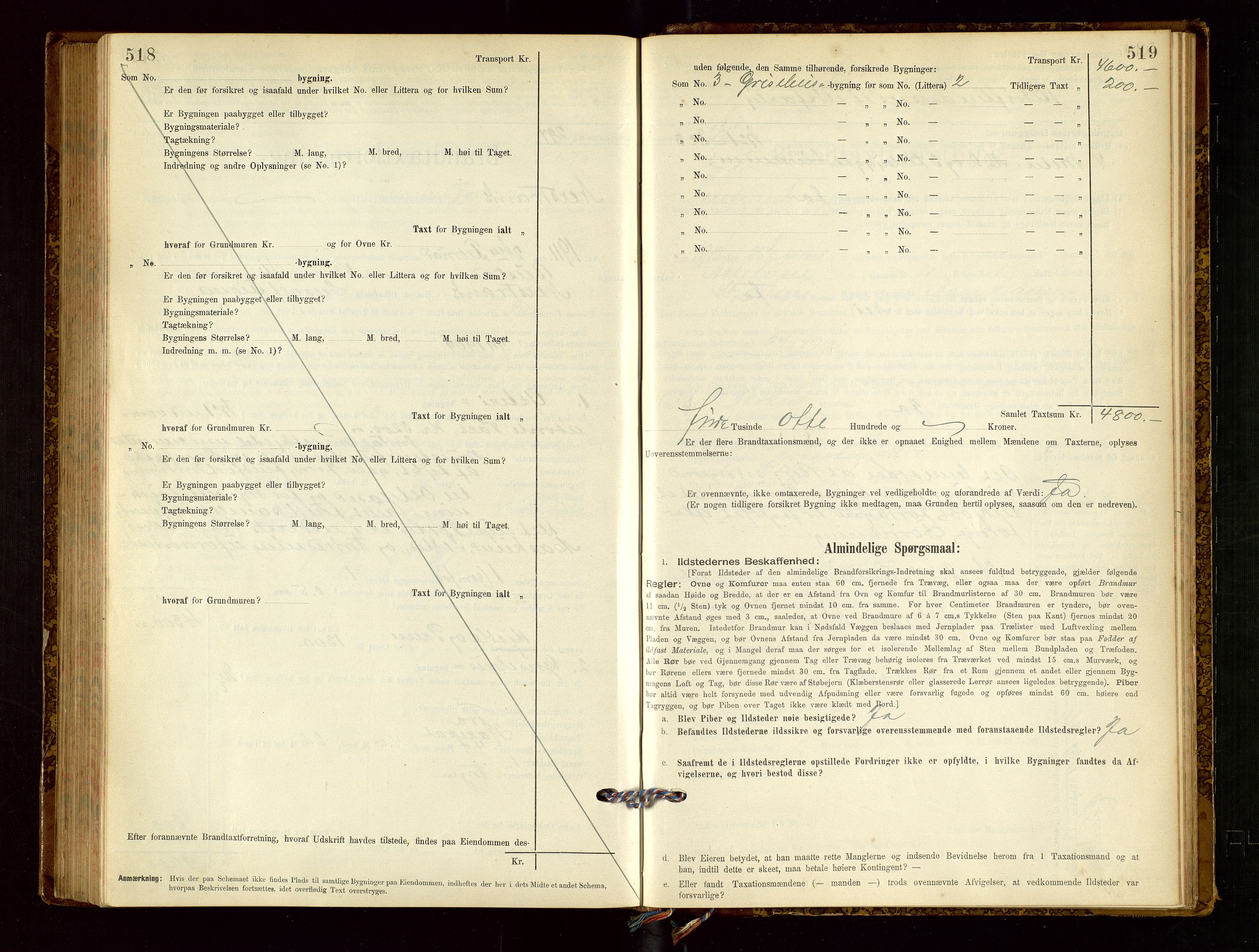 Nedstrand lensmannskontor, SAST/A-100236/Gob/L0001: "Brandtaxationsprotokol for Nerstrand Lensmandsdistrikt Ryfylke fogderi", 1895-1915, p. 518-519