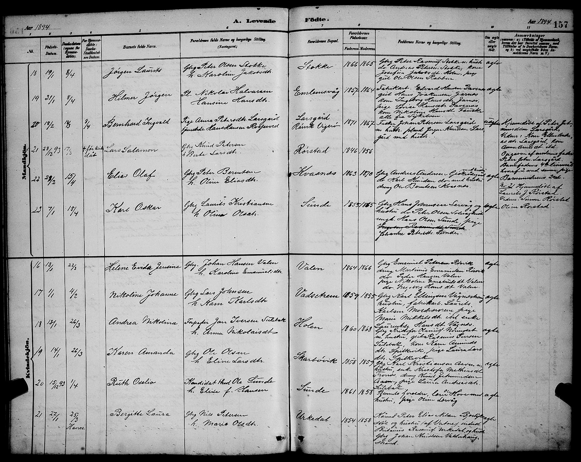 Ministerialprotokoller, klokkerbøker og fødselsregistre - Møre og Romsdal, AV/SAT-A-1454/528/L0431: Parish register (copy) no. 528C12, 1885-1898, p. 157