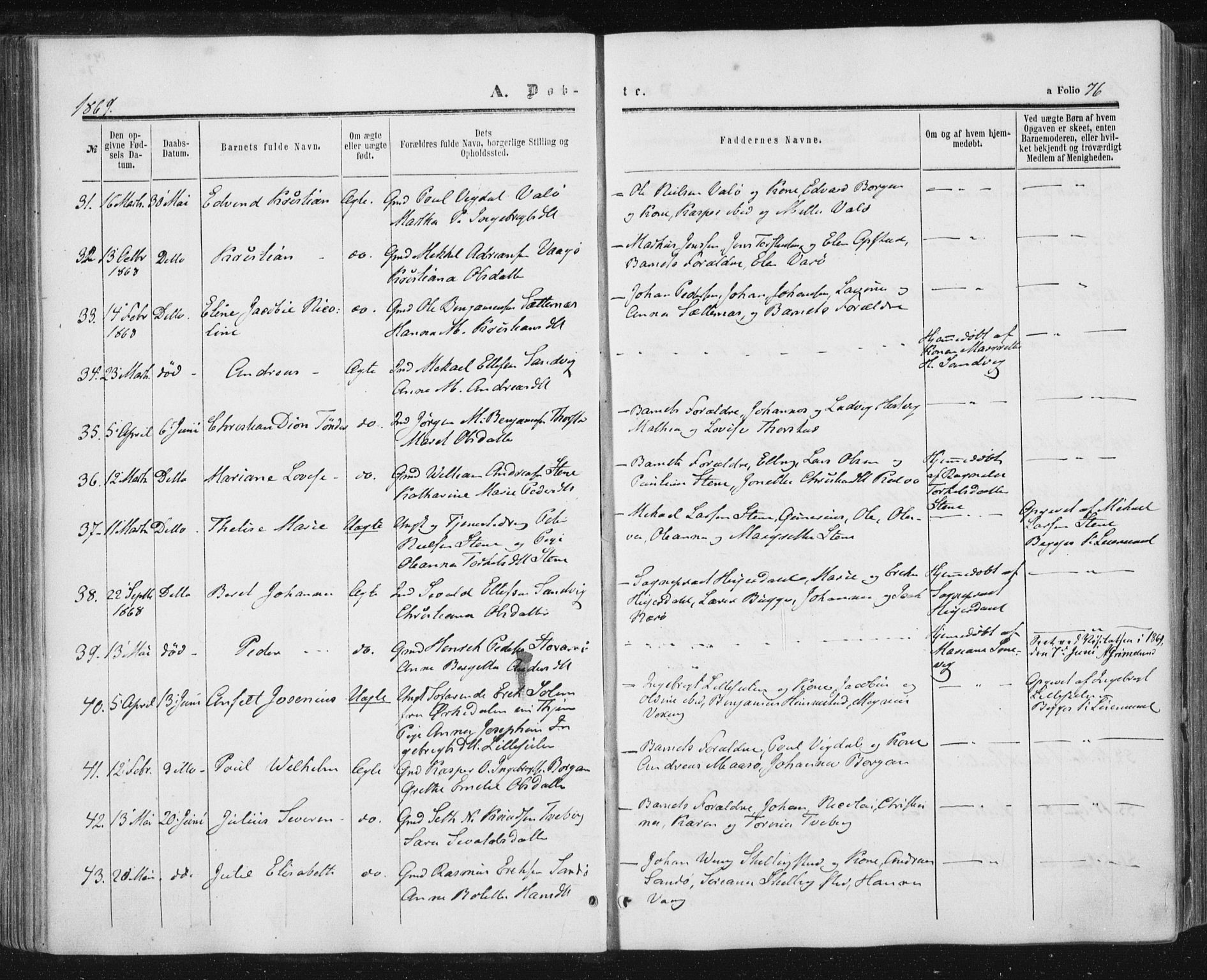 Ministerialprotokoller, klokkerbøker og fødselsregistre - Nord-Trøndelag, AV/SAT-A-1458/784/L0670: Parish register (official) no. 784A05, 1860-1876, p. 76