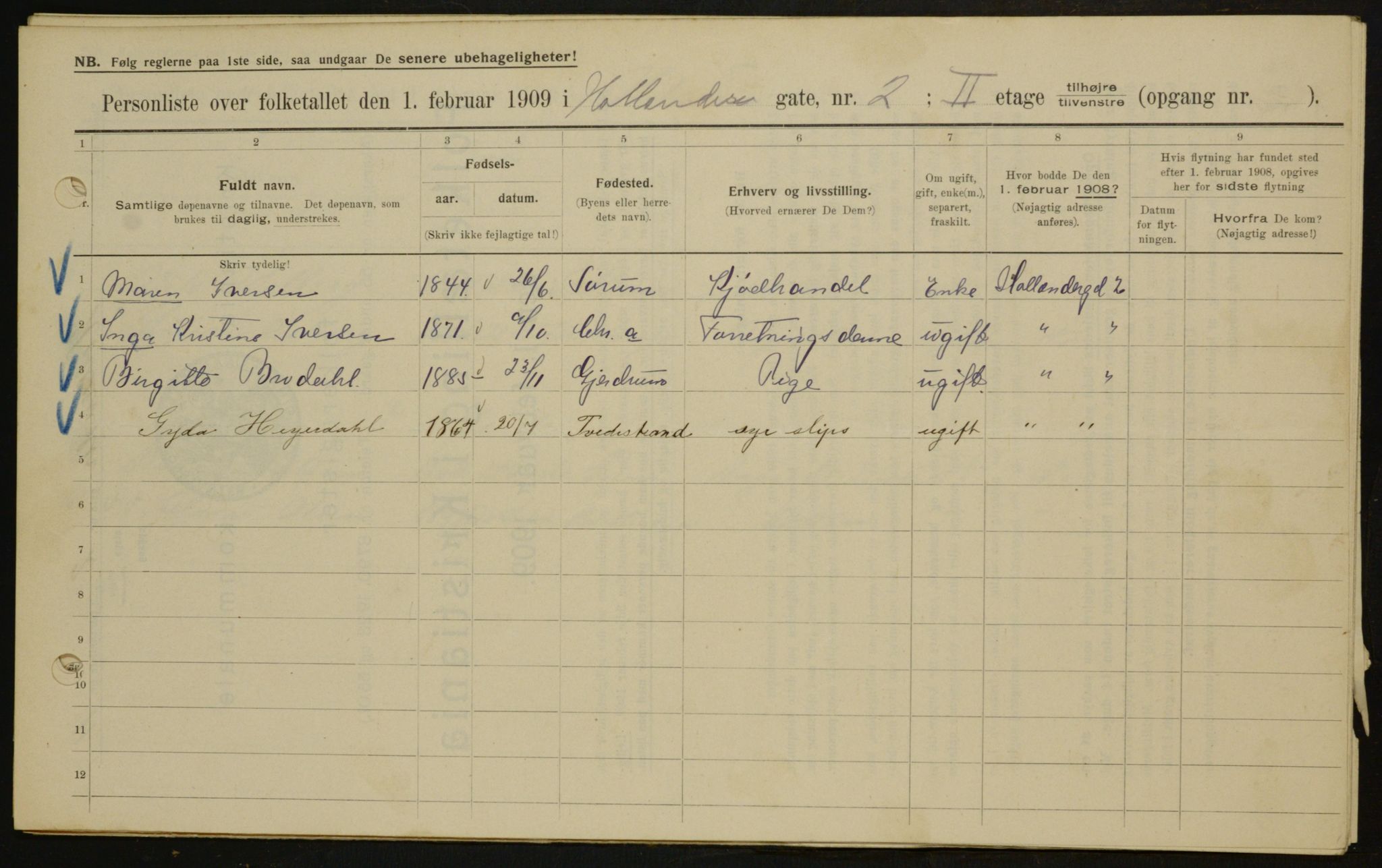 OBA, Municipal Census 1909 for Kristiania, 1909, p. 36845