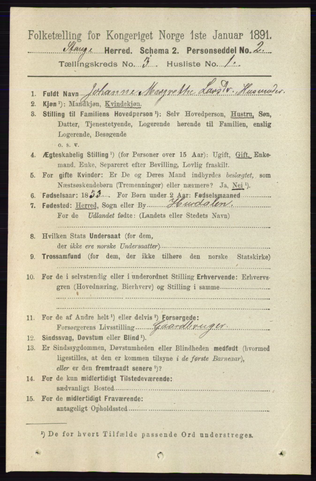 RA, 1891 census for 0417 Stange, 1891, p. 1637