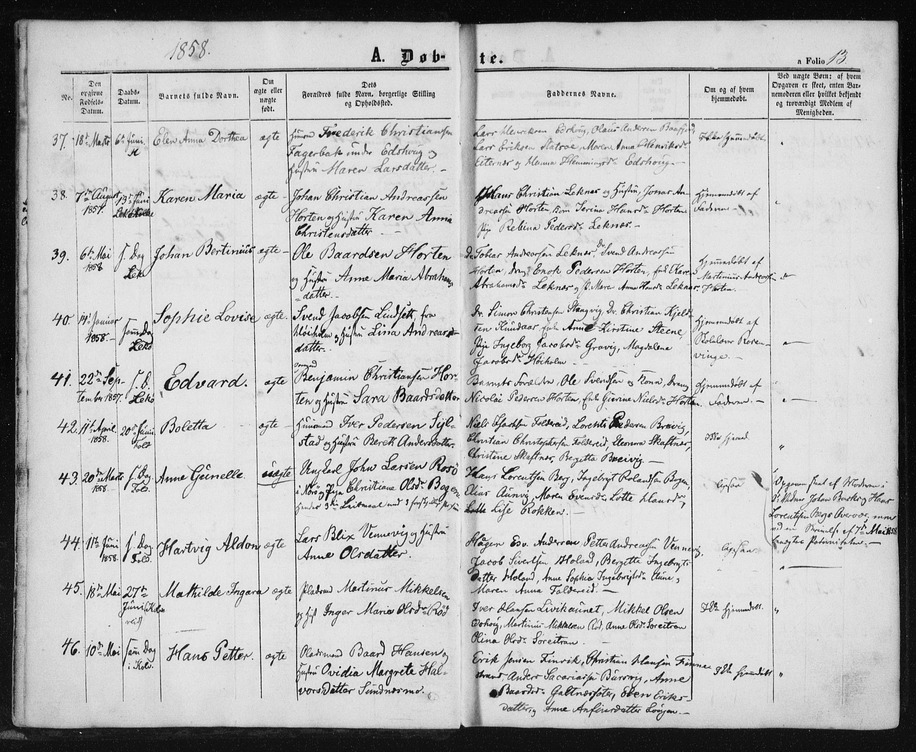 Ministerialprotokoller, klokkerbøker og fødselsregistre - Nord-Trøndelag, AV/SAT-A-1458/780/L0641: Parish register (official) no. 780A06, 1857-1874, p. 13