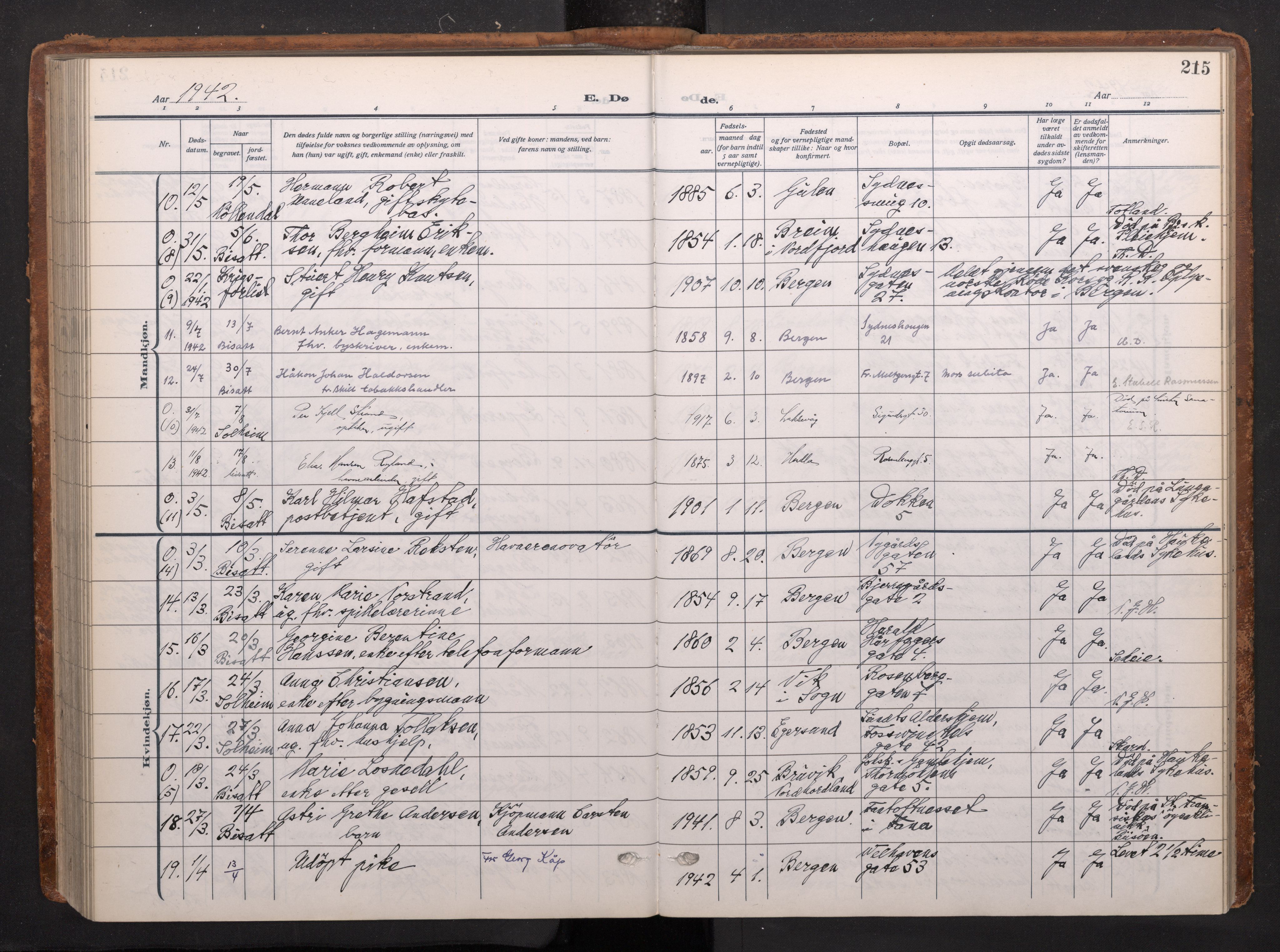 Johanneskirken sokneprestembete, AV/SAB-A-76001/H/Haa/L0020: Parish register (official) no. E 2, 1916-1951, p. 215