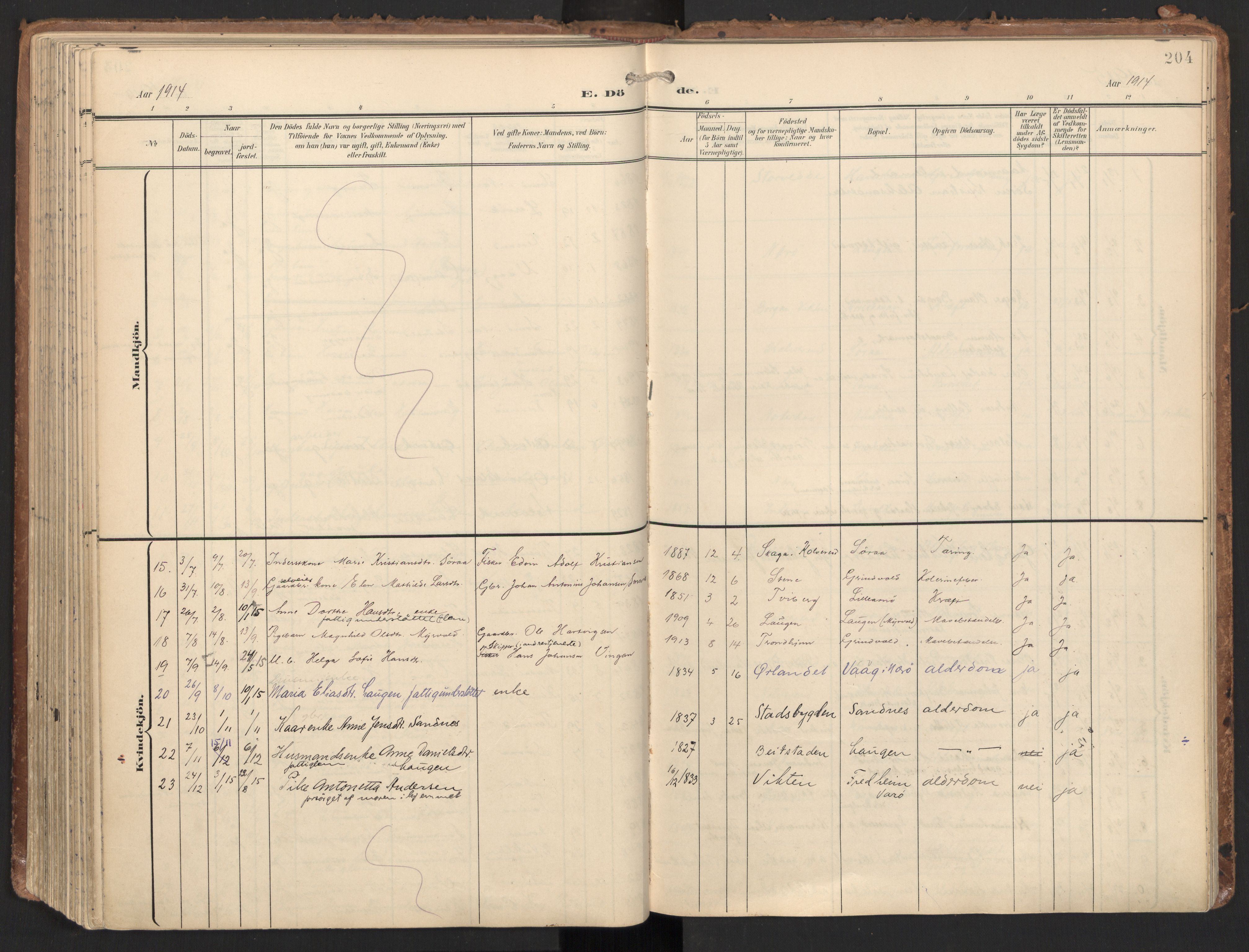 Ministerialprotokoller, klokkerbøker og fødselsregistre - Nord-Trøndelag, AV/SAT-A-1458/784/L0677: Parish register (official) no. 784A12, 1900-1920, p. 204